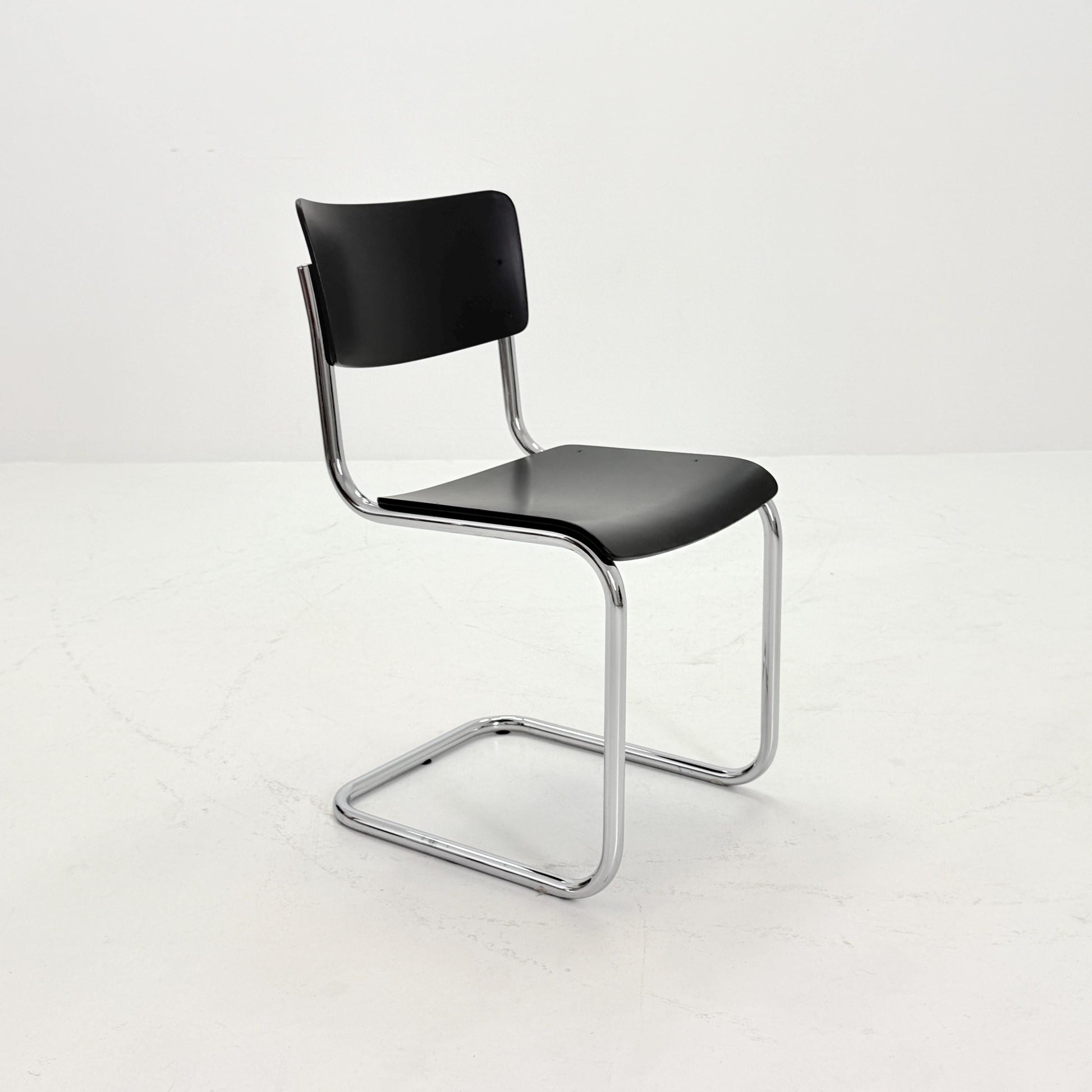 Mid century S43 Mart stam cantilever chair black beech steel tube chrome-plated by Thonet -1980s Germany