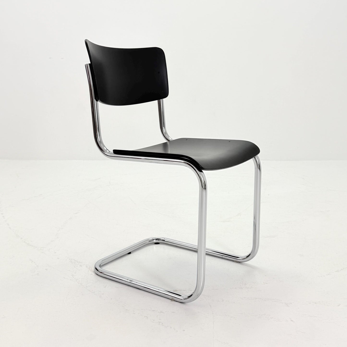 Mid century S43 Mart stam cantilever chair black beech steel tube chrome-plated by Thonet -1980s Germany