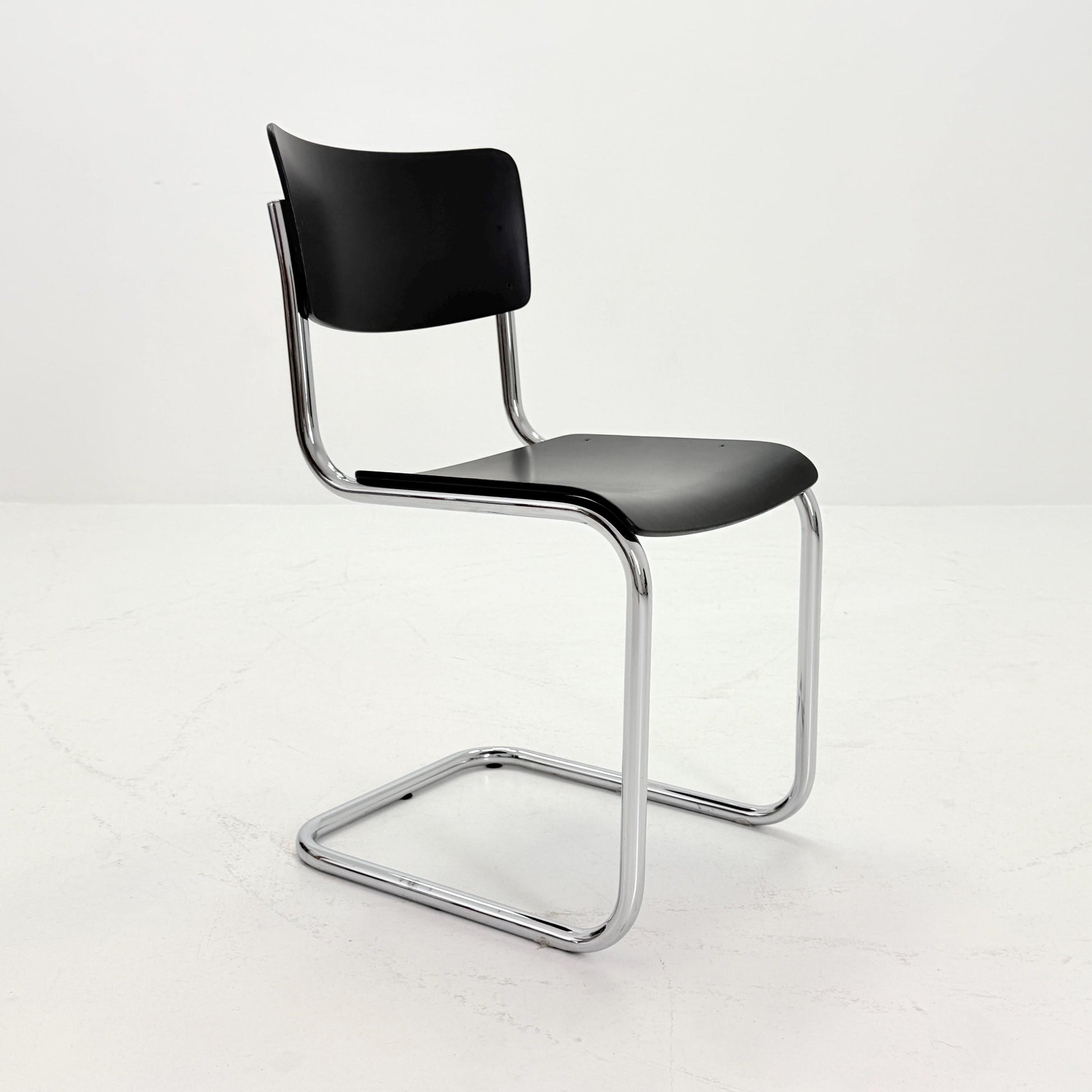 Mid century S43 Mart stam cantilever chair black beech steel tube chrome-plated by Thonet -1980s Germany