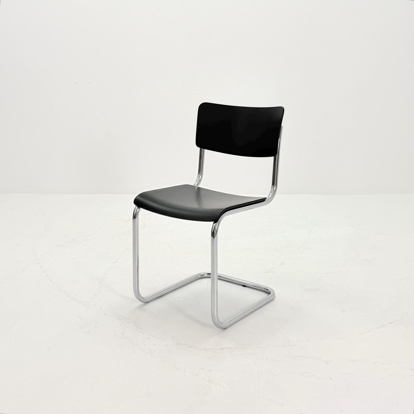 Mid century S43 Mart stam cantilever chair black beech steel tube chrome-plated by Thonet -1980s Germany