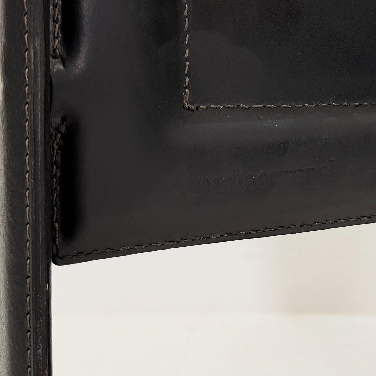 Set of 4 Mid-Century Italian “Korium” KM1 Black Leather Armchair by Tito Agnoli for Matteo Grassi, 1970s Italy