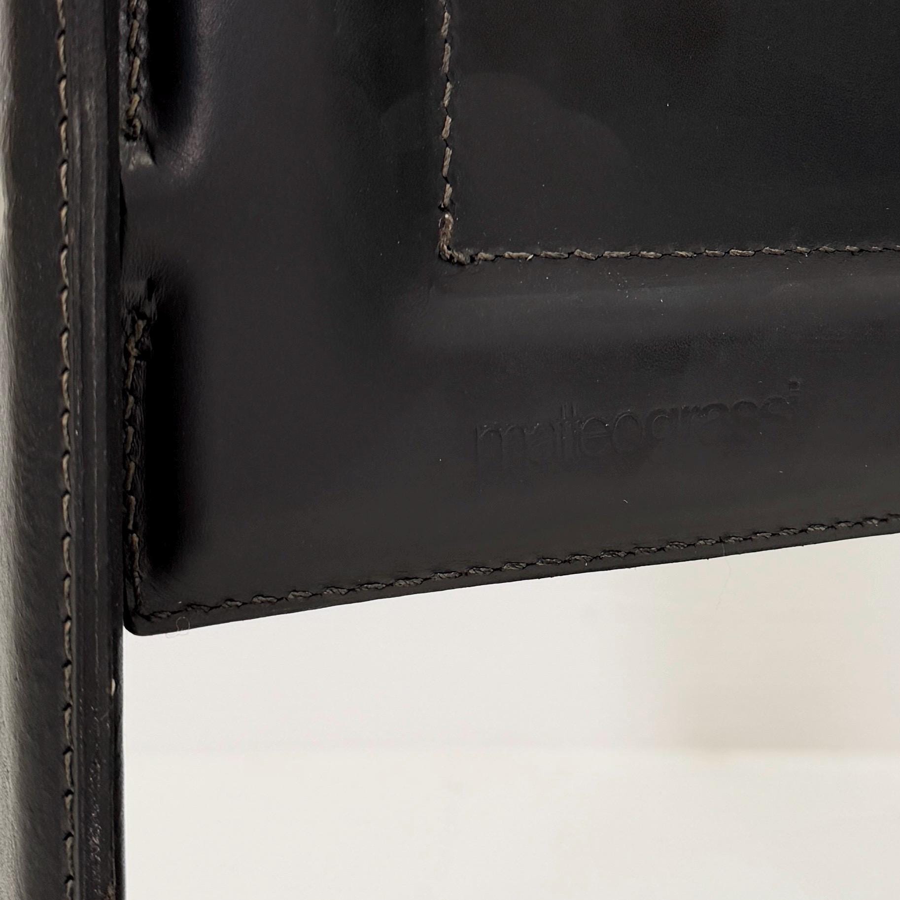 Set of 4 Mid-Century Italian “Korium” KM1 Black Leather Armchair by Tito Agnoli for Matteo Grassi, 1970s Italy