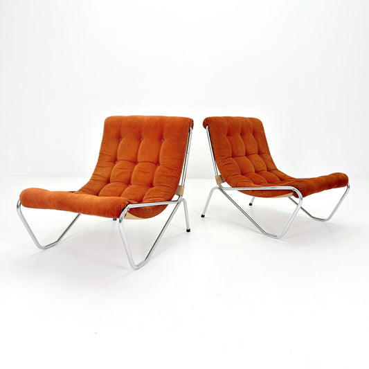 Set of 2 Rare Mid century Lounge chairs by EM Möbler Model 600 1970s Sweden
