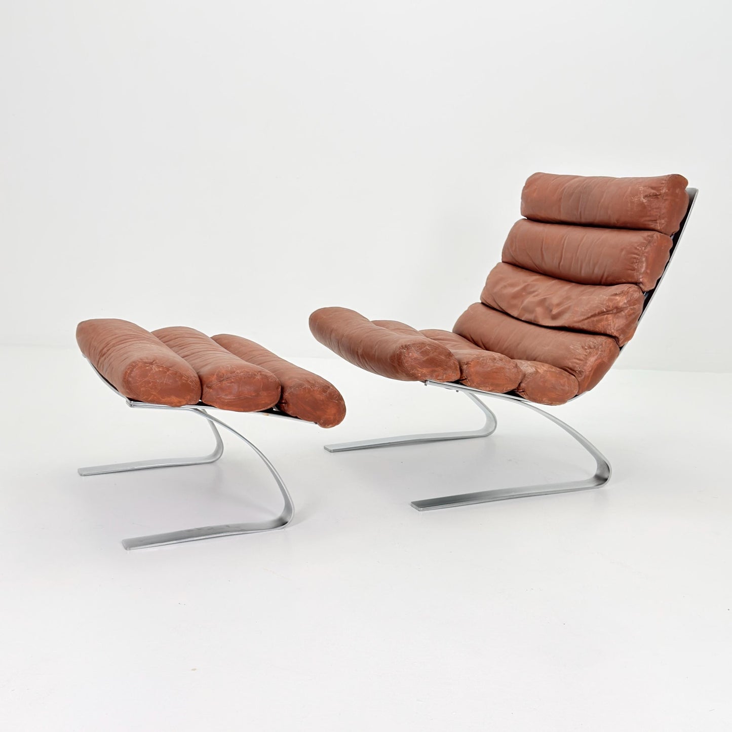 Mid-Century COR Sinus Cantilever Armchair with Footstool – Brown Leather, Designed by Reinhold Adolf & Hans-Jürgen Schröpfer for COR, German