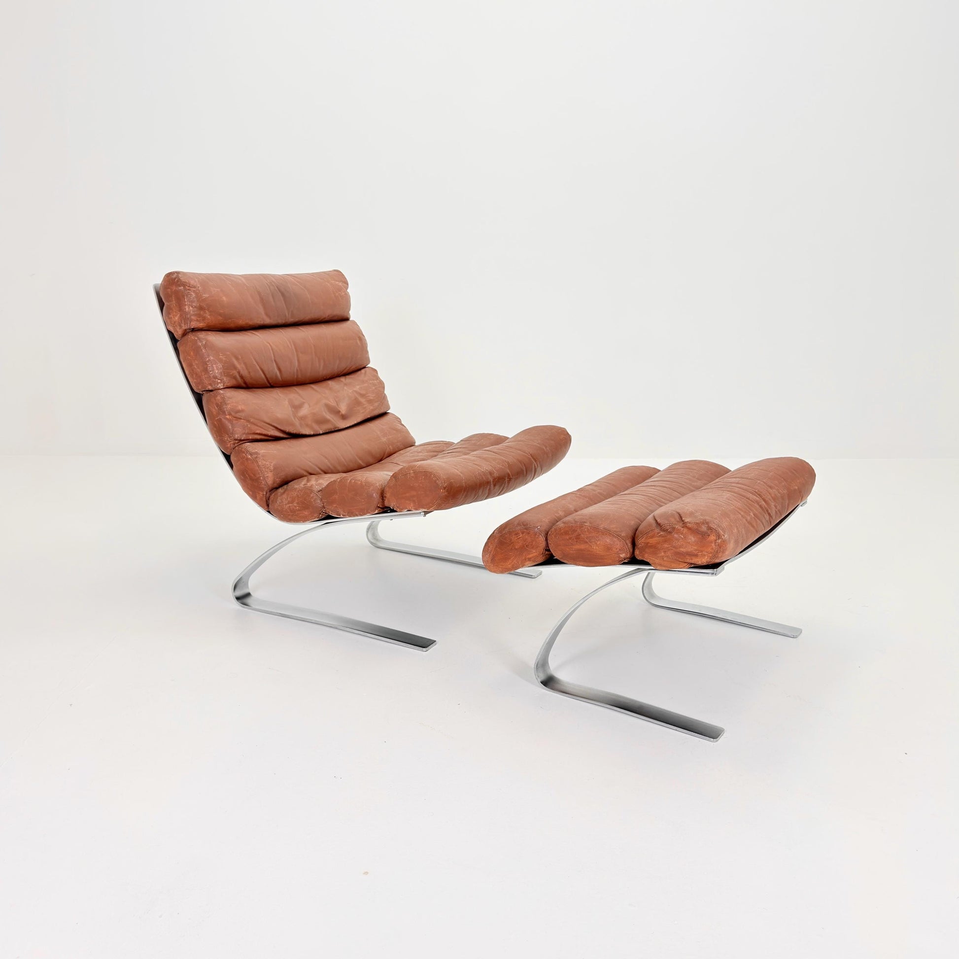 Mid-Century COR Sinus Cantilever Armchair with Footstool – Brown Leather, Designed by Reinhold Adolf & Hans-Jürgen Schröpfer for COR, German