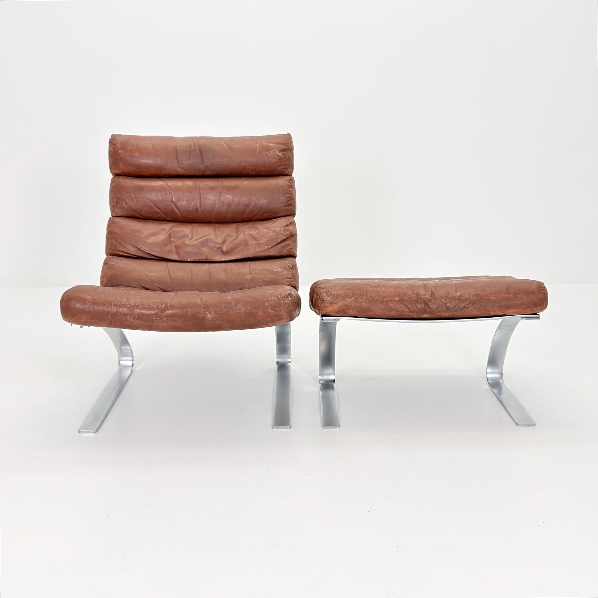 Mid-Century COR Sinus Cantilever Armchair with Footstool – Brown Leather, Designed by Reinhold Adolf & Hans-Jürgen Schröpfer for COR, German