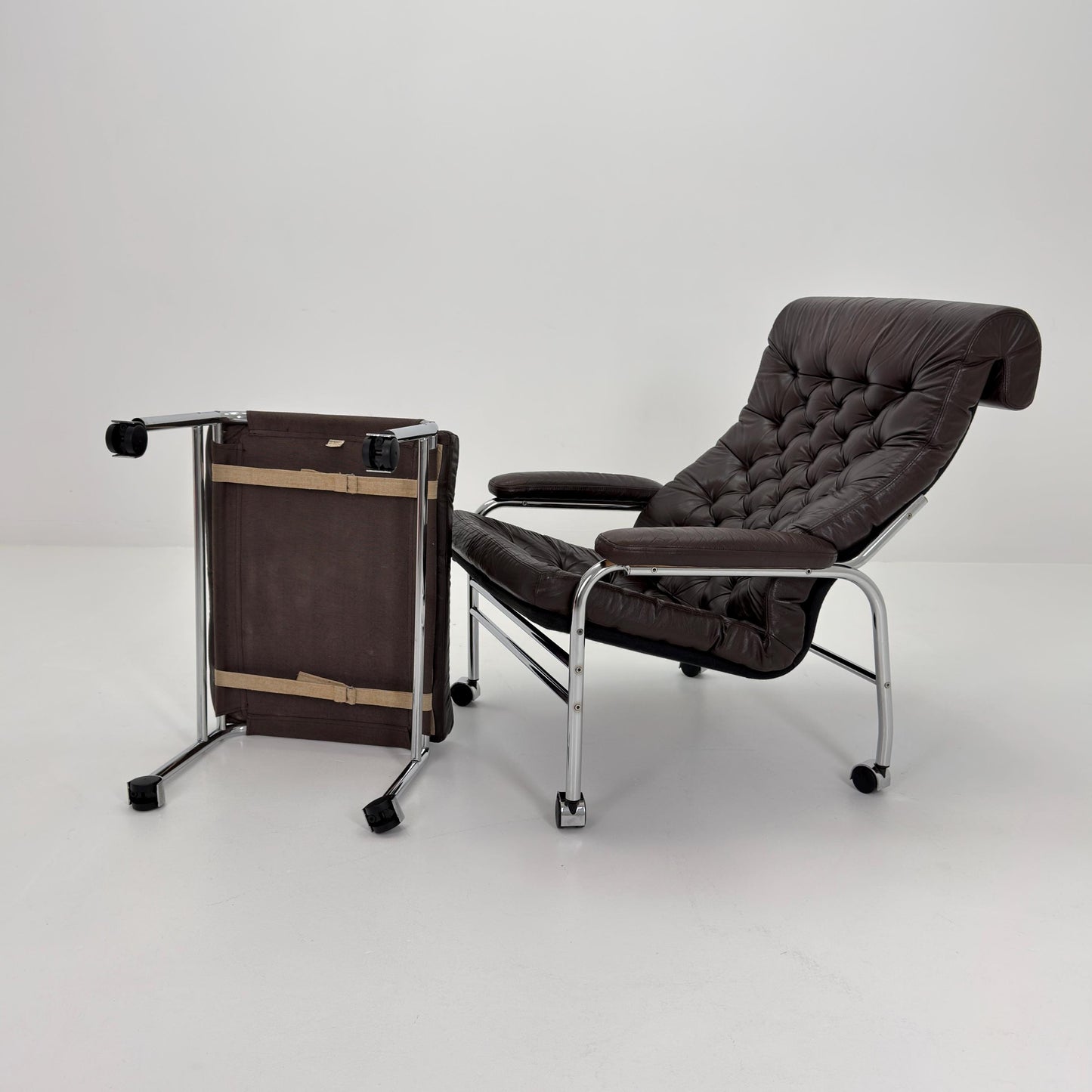 Mid-Century Noboru Nakamura Lounge Chair & Footstool – Rare 1970s Leather, Chrome Frame, IKEA Sweden