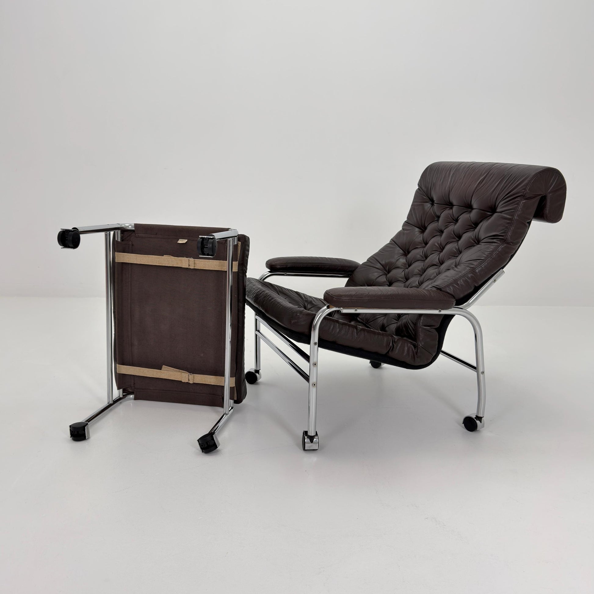 Mid-Century Noboru Nakamura Lounge Chair & Footstool – Rare 1970s Leather, Chrome Frame, IKEA Sweden