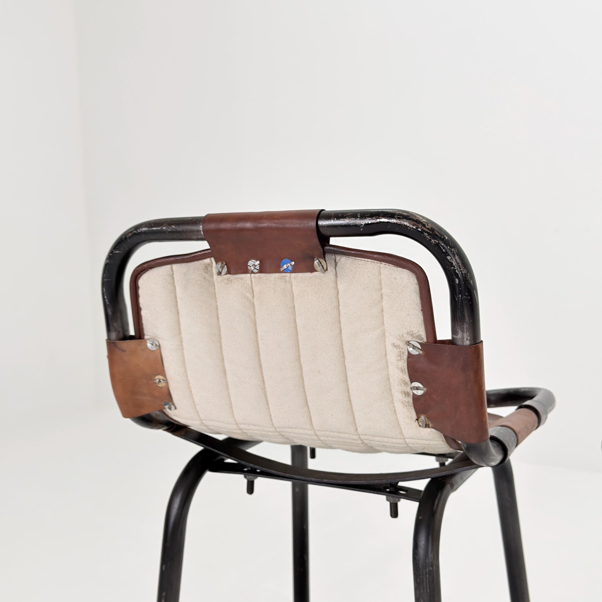 Set of 2 Mid-Century Modern Bar Chairs | Vintage Industrial Leather & Iron Stools 1980s
