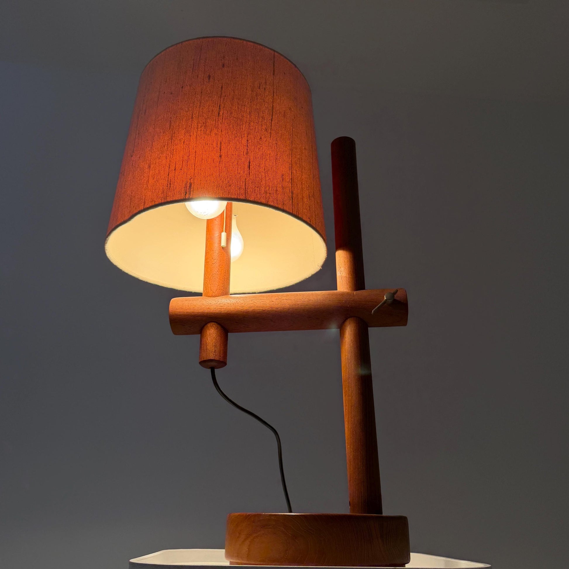 Mid Century Teak Table Lamp – Temde Adjustable Height Lamp – Scandinavian Vintage 1960s