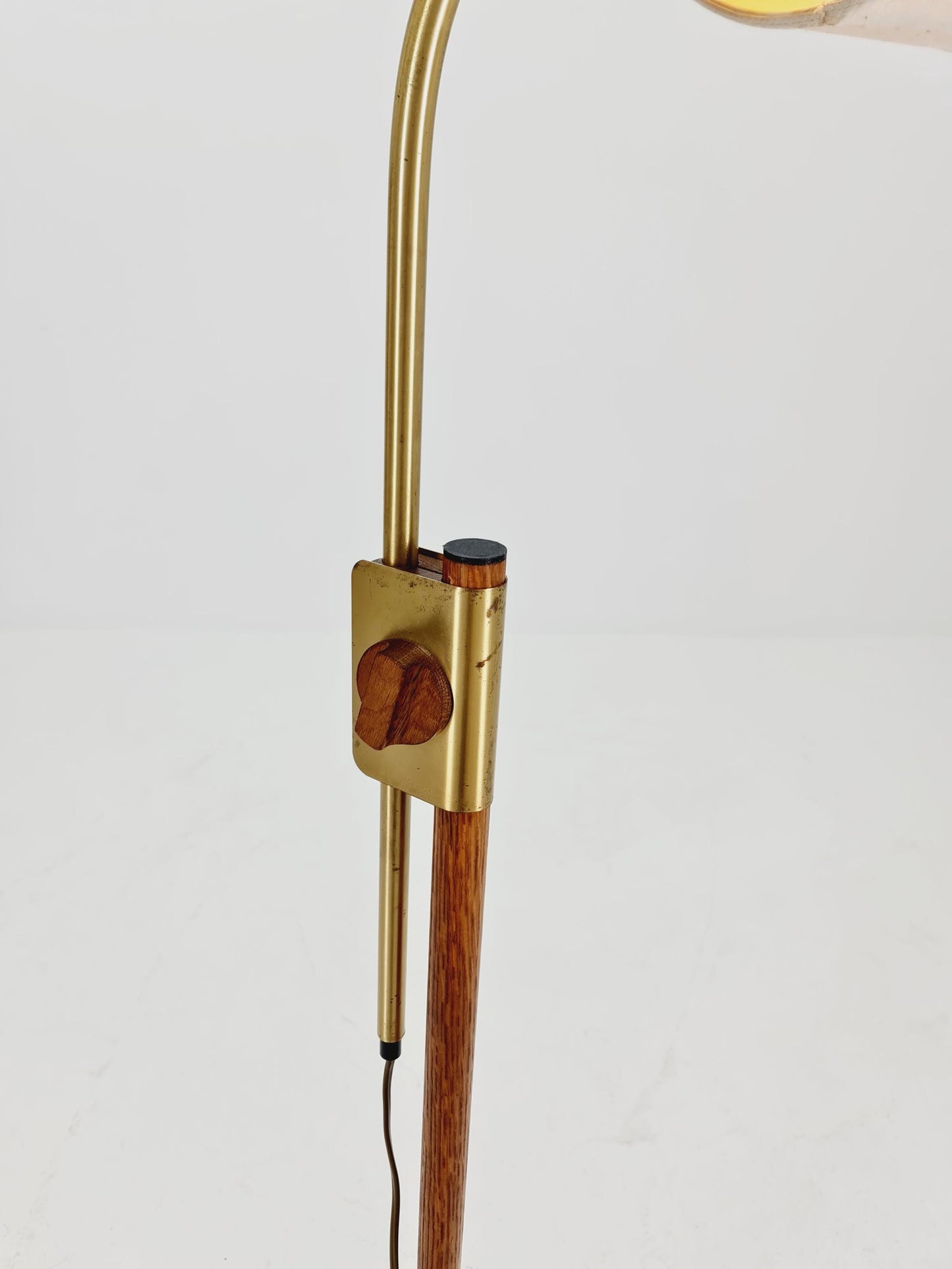 Mid-Century Modern Adjustable Floor Lamp by Temde, Switzerland – 1960s Oak & Brass