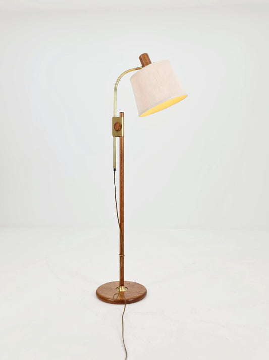 Mid-Century Modern Adjustable Floor Lamp by Temde, Switzerland – 1960s Oak & Brass