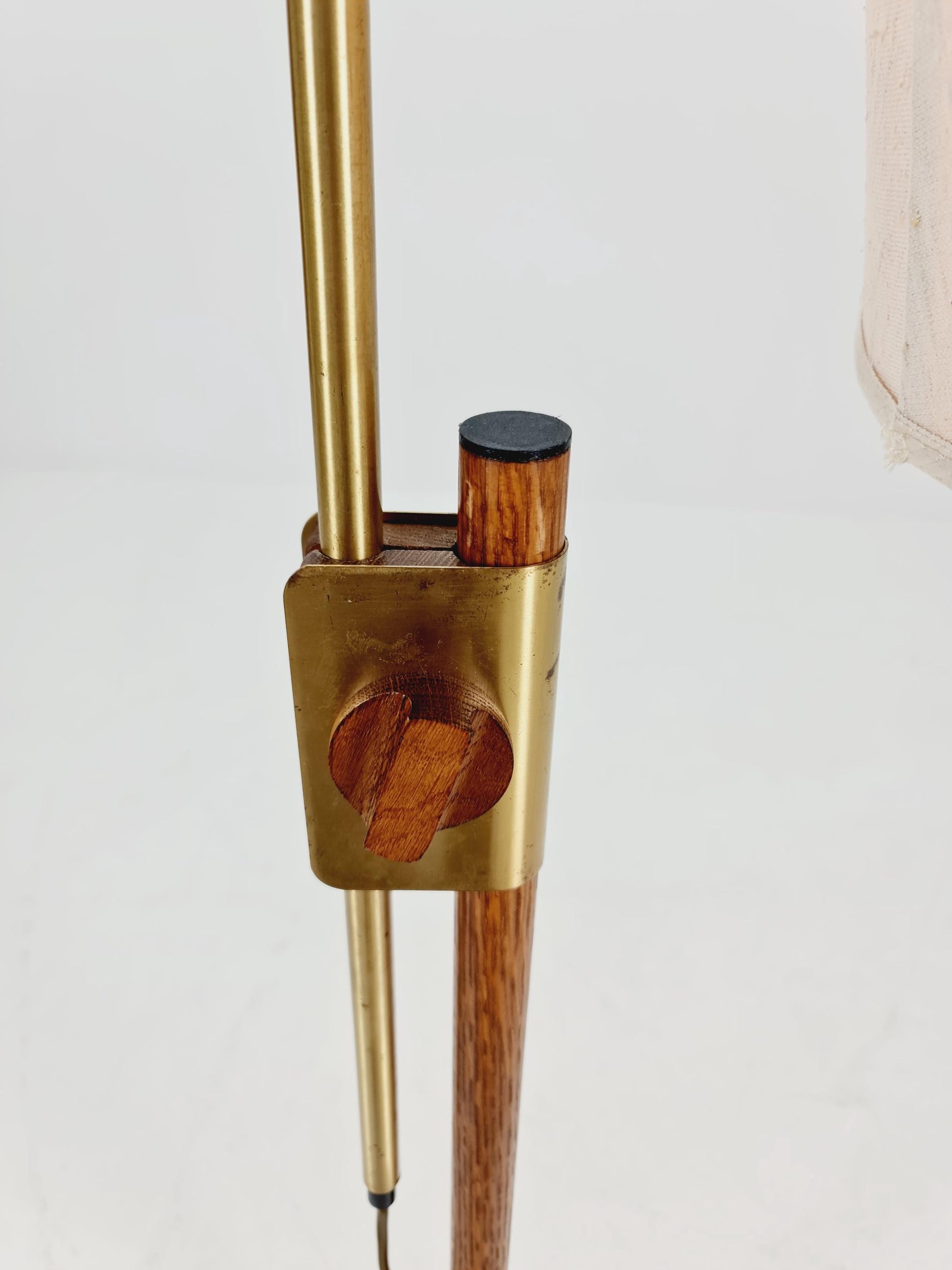Mid-Century Modern Adjustable Floor Lamp by Temde, Switzerland – 1960s Oak & Brass
