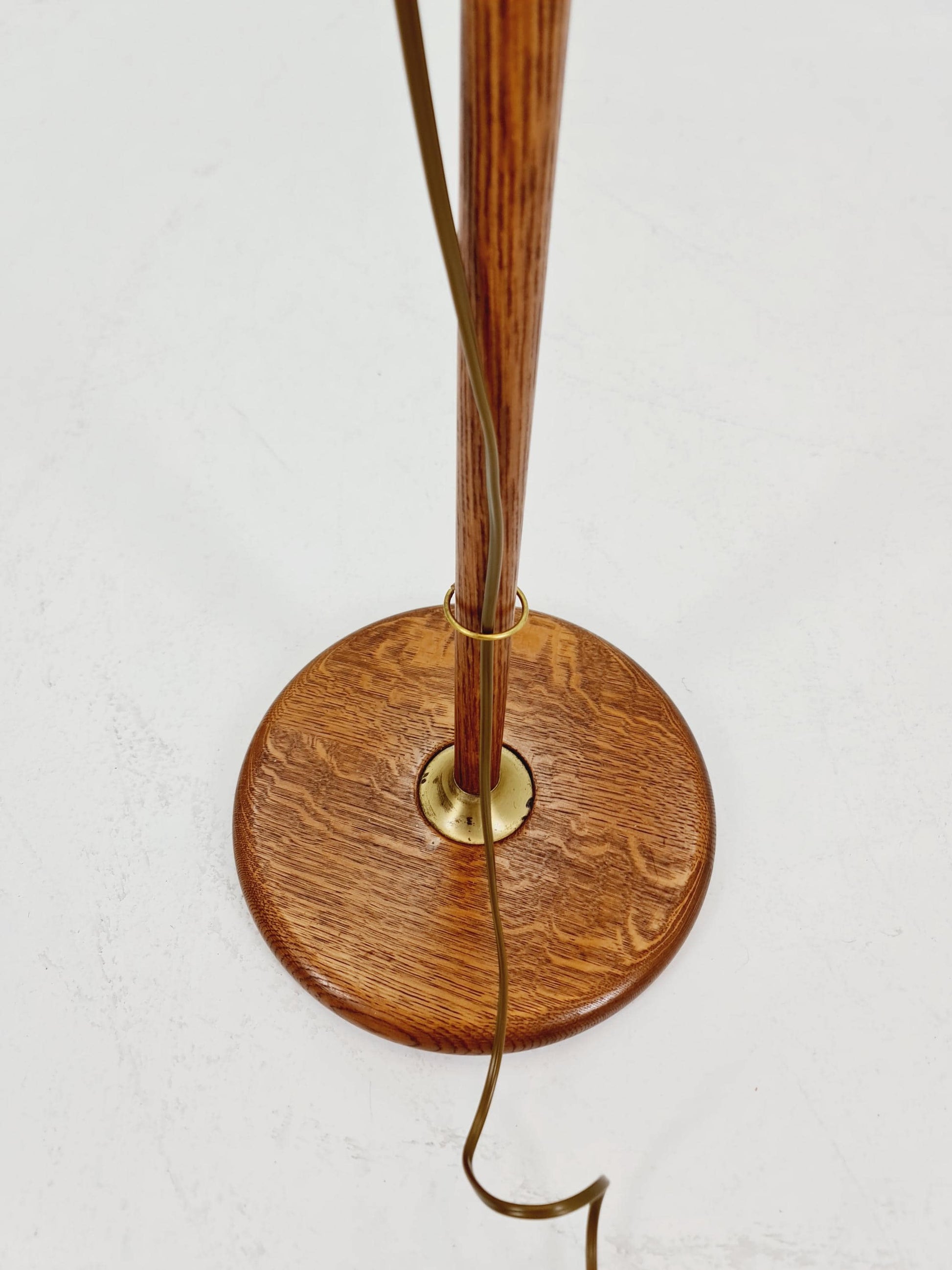 Mid-Century Modern Adjustable Floor Lamp by Temde, Switzerland – 1960s Oak & Brass