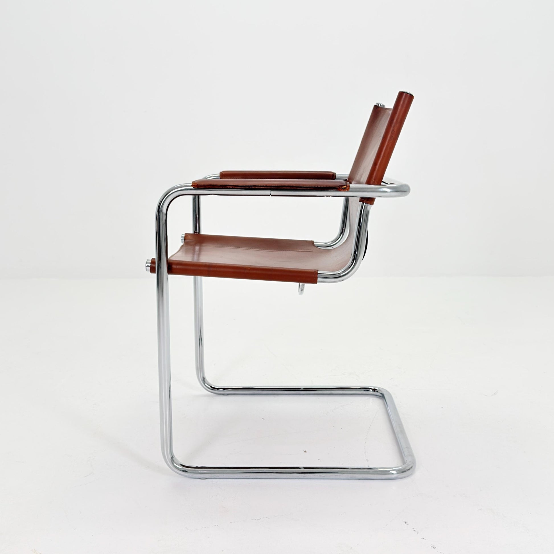 Mid century Matteo Grassi MG5 Dark Cognac Leather Bauhaus Chair, 1980s Italy — Mart Stam & Marcel Breuer
