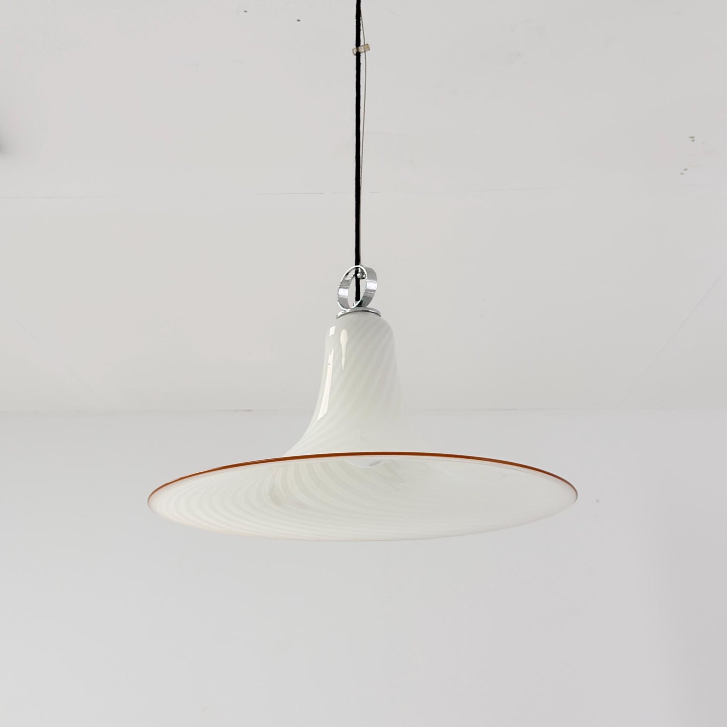 Mid century Large Murano Glass Swirl Pendant Lamp Italy 1980s | White Glass Ceiling Light | Hand Blown Italian Murano