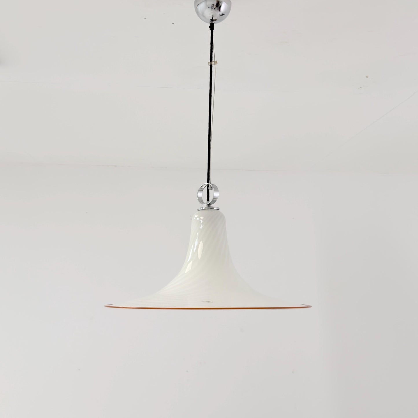 Mid century Large Murano Glass Swirl Pendant Lamp Italy 1980s | White Glass Ceiling Light | Hand Blown Italian Murano