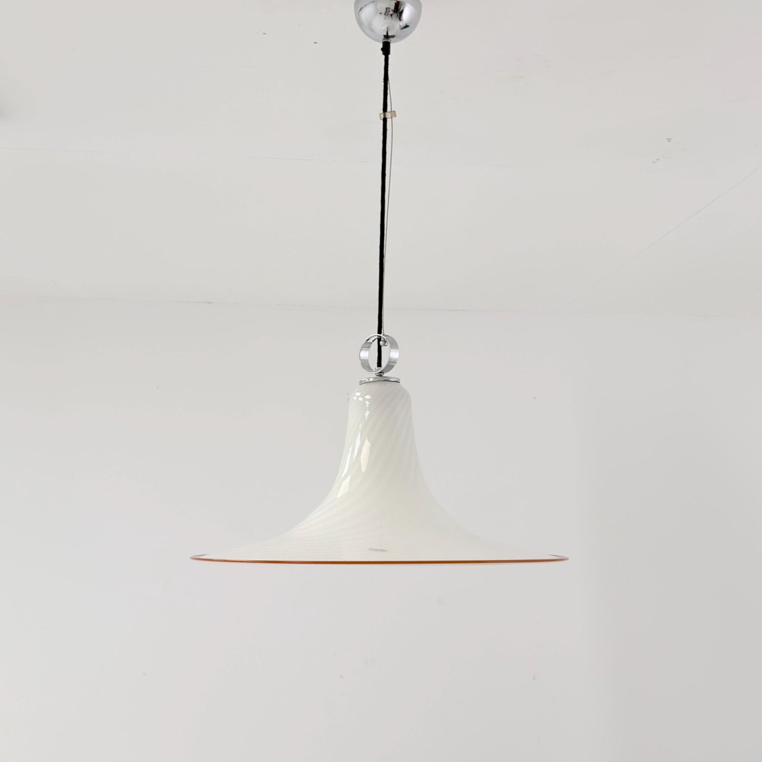 Mid century Large Murano Glass Swirl Pendant Lamp Italy 1980s | White Glass Ceiling Light | Hand Blown Italian Murano