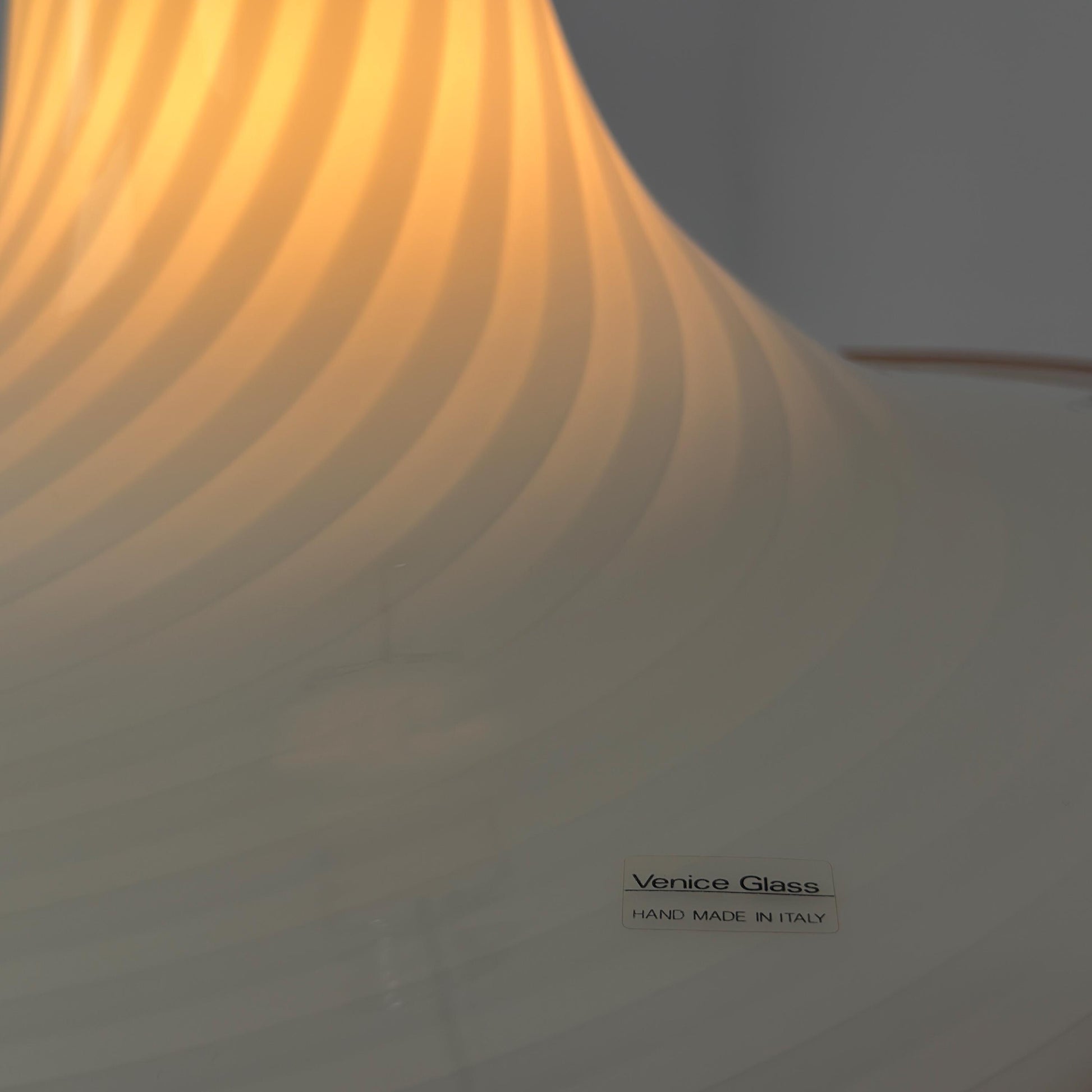 Mid century Large Murano Glass Swirl Pendant Lamp Italy 1980s | White Glass Ceiling Light | Hand Blown Italian Murano