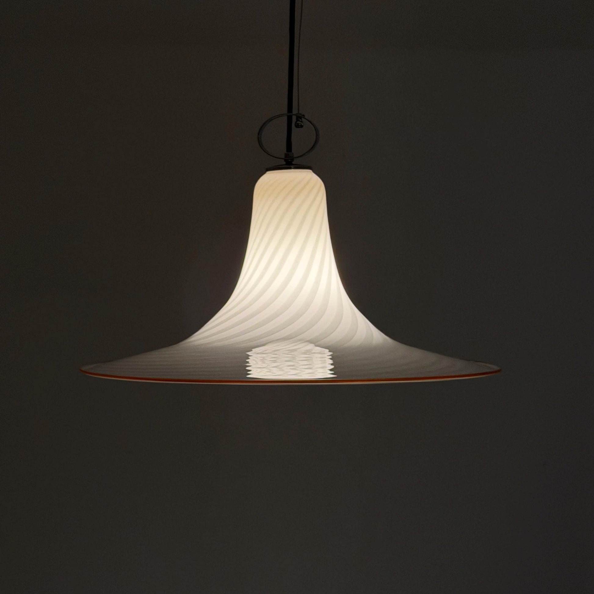 Mid century Large Murano Glass Swirl Pendant Lamp Italy 1980s | White Glass Ceiling Light | Hand Blown Italian Murano