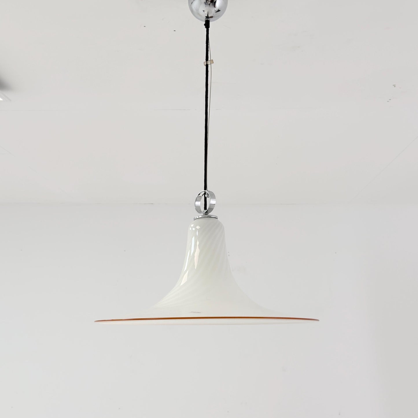 Mid century Large Murano Glass Swirl Pendant Lamp Italy 1980s | White Glass Ceiling Light | Hand Blown Italian Murano