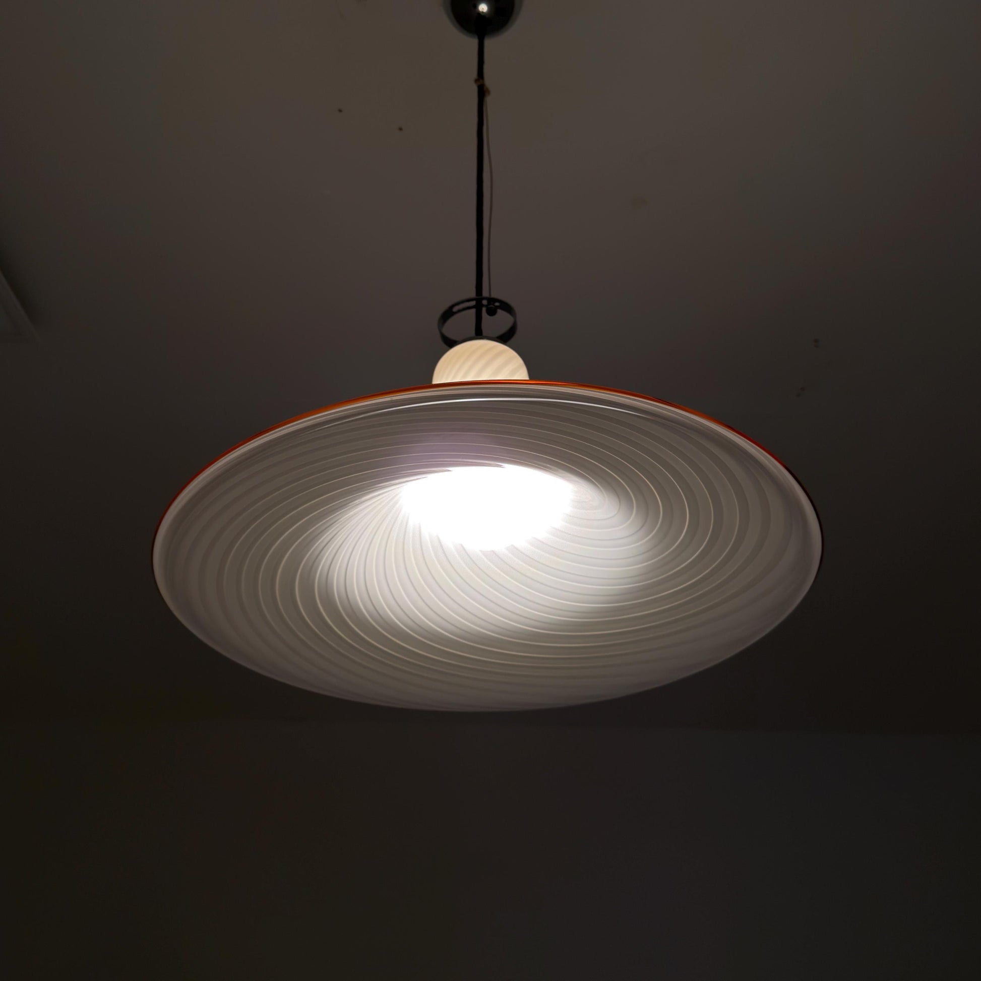 Mid century Large Murano Glass Swirl Pendant Lamp Italy 1980s | White Glass Ceiling Light | Hand Blown Italian Murano