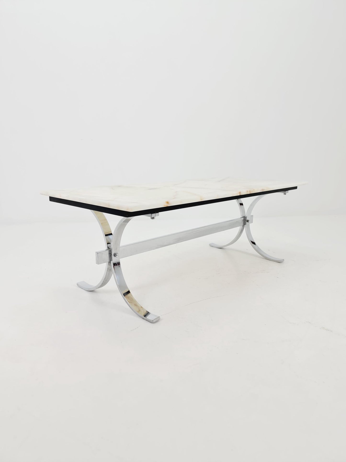 Mid-Century Modern Onyx and Chrome Coffee Table 1970s