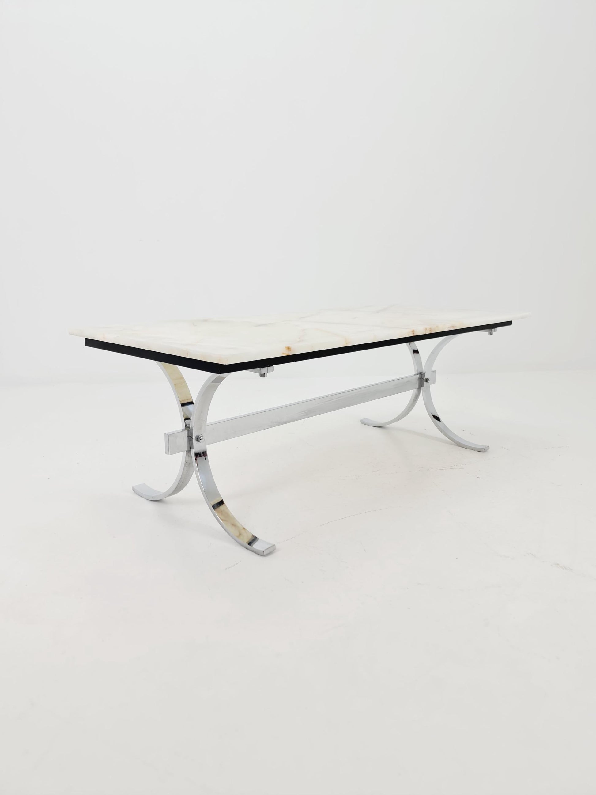Mid-Century Modern Onyx and Chrome Coffee Table 1970s