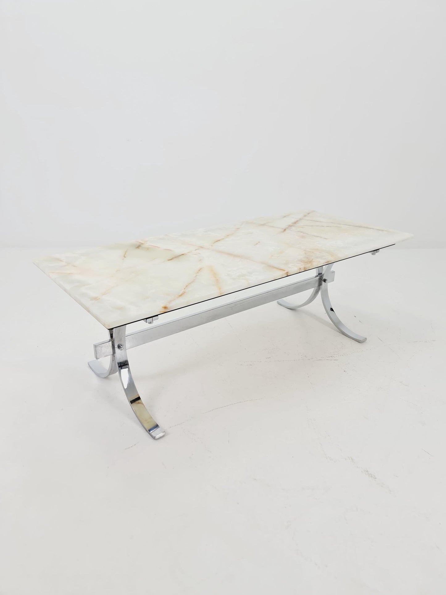 Mid-Century Modern Onyx and Chrome Coffee Table 1970s