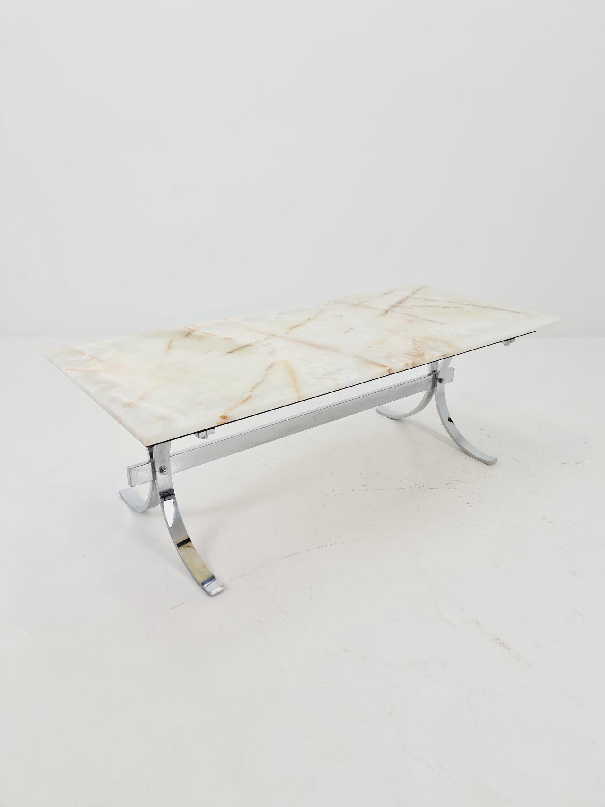 Mid-Century Modern Onyx and Chrome Coffee Table 1970s