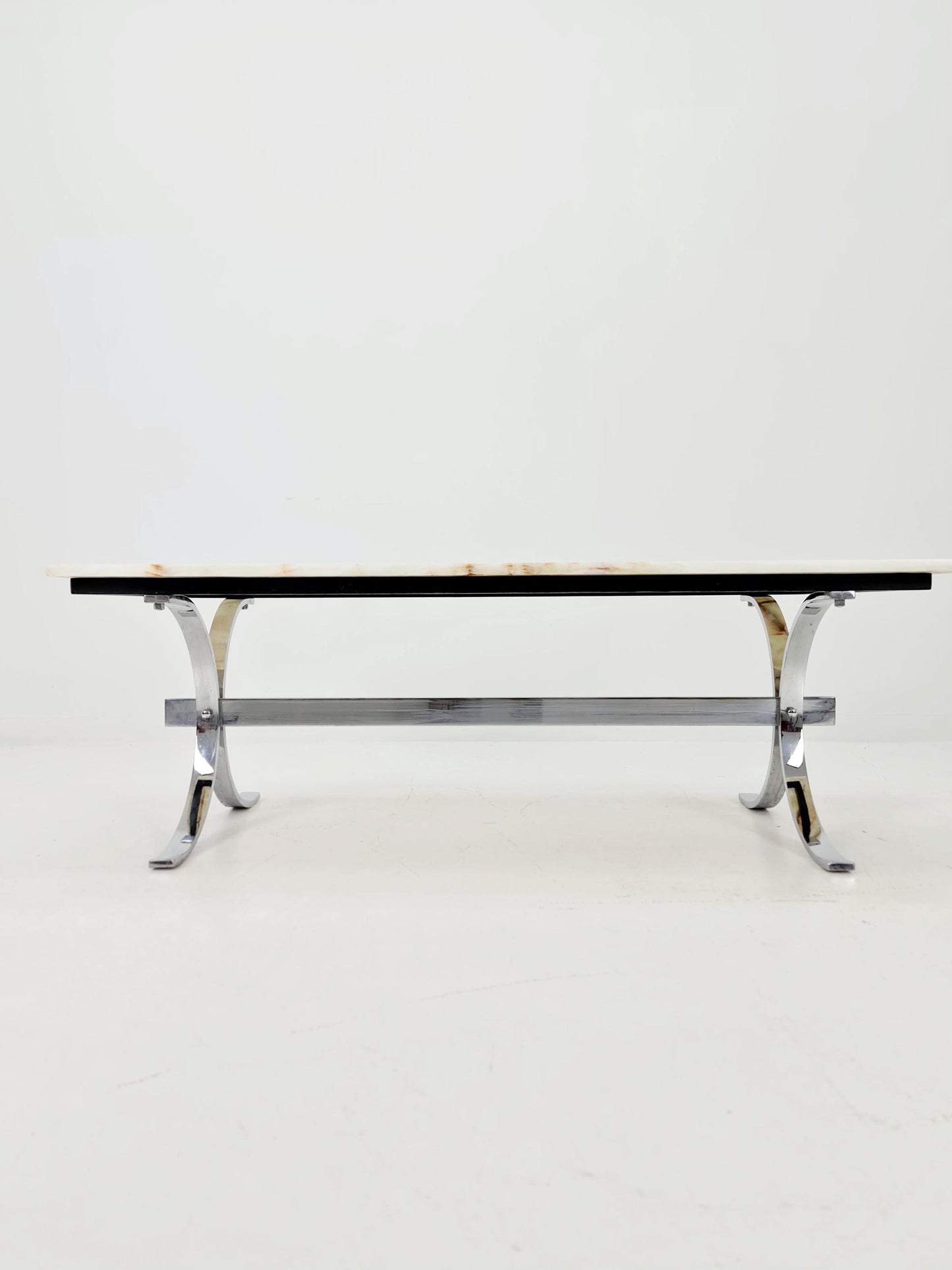 Mid-Century Modern Onyx and Chrome Coffee Table 1970s