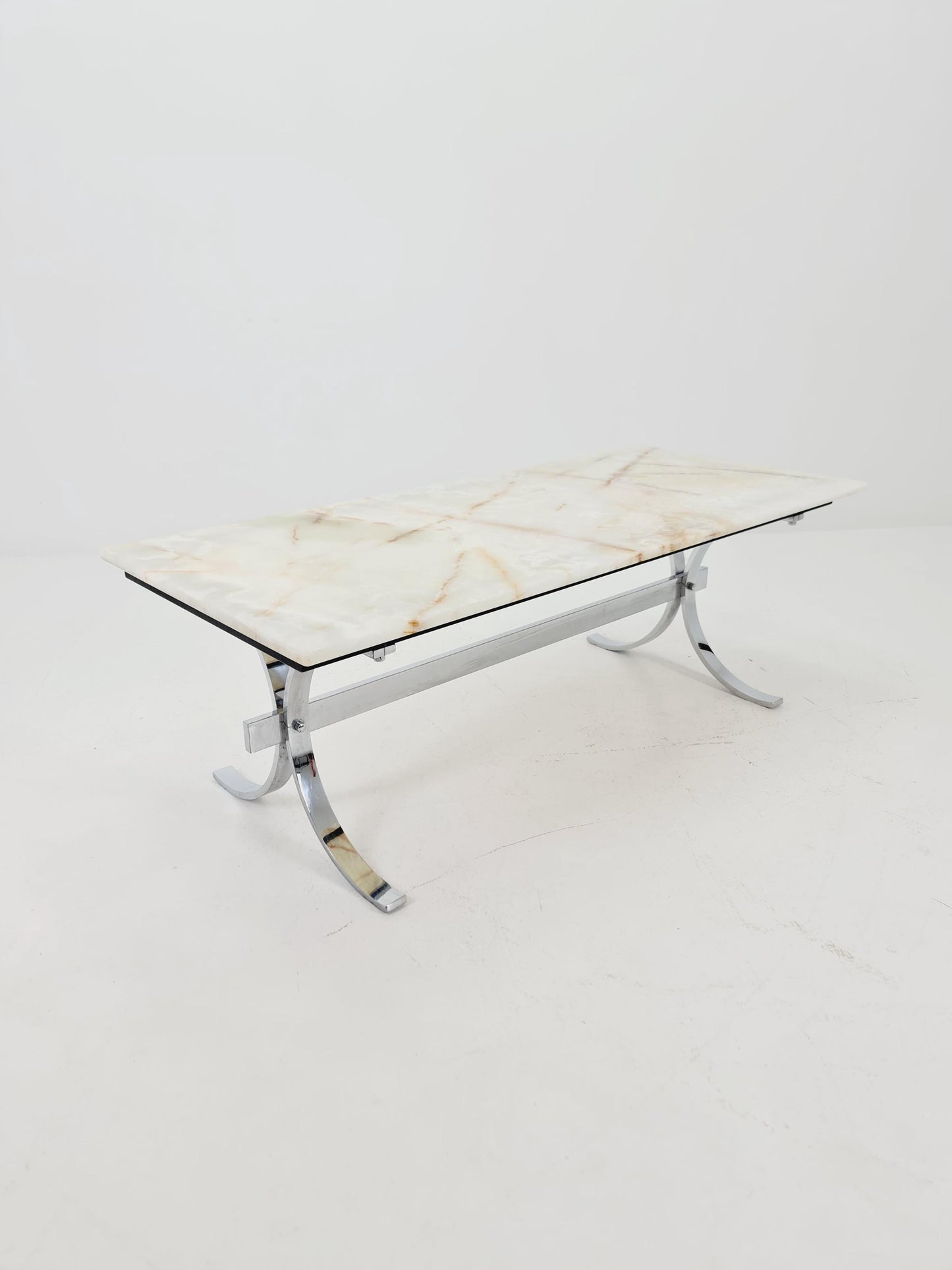 Mid-Century Modern Onyx and Chrome Coffee Table 1970s