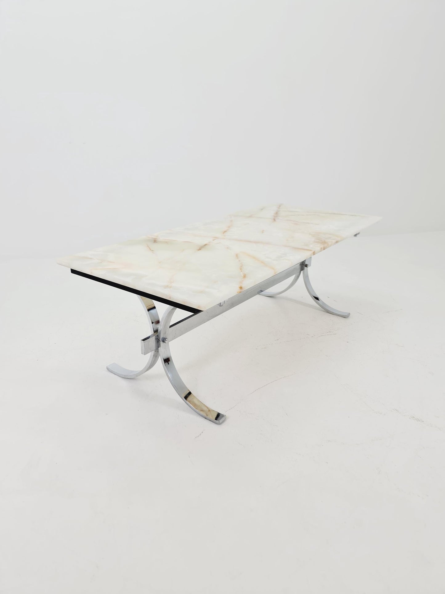 Mid-Century Modern Onyx and Chrome Coffee Table 1970s