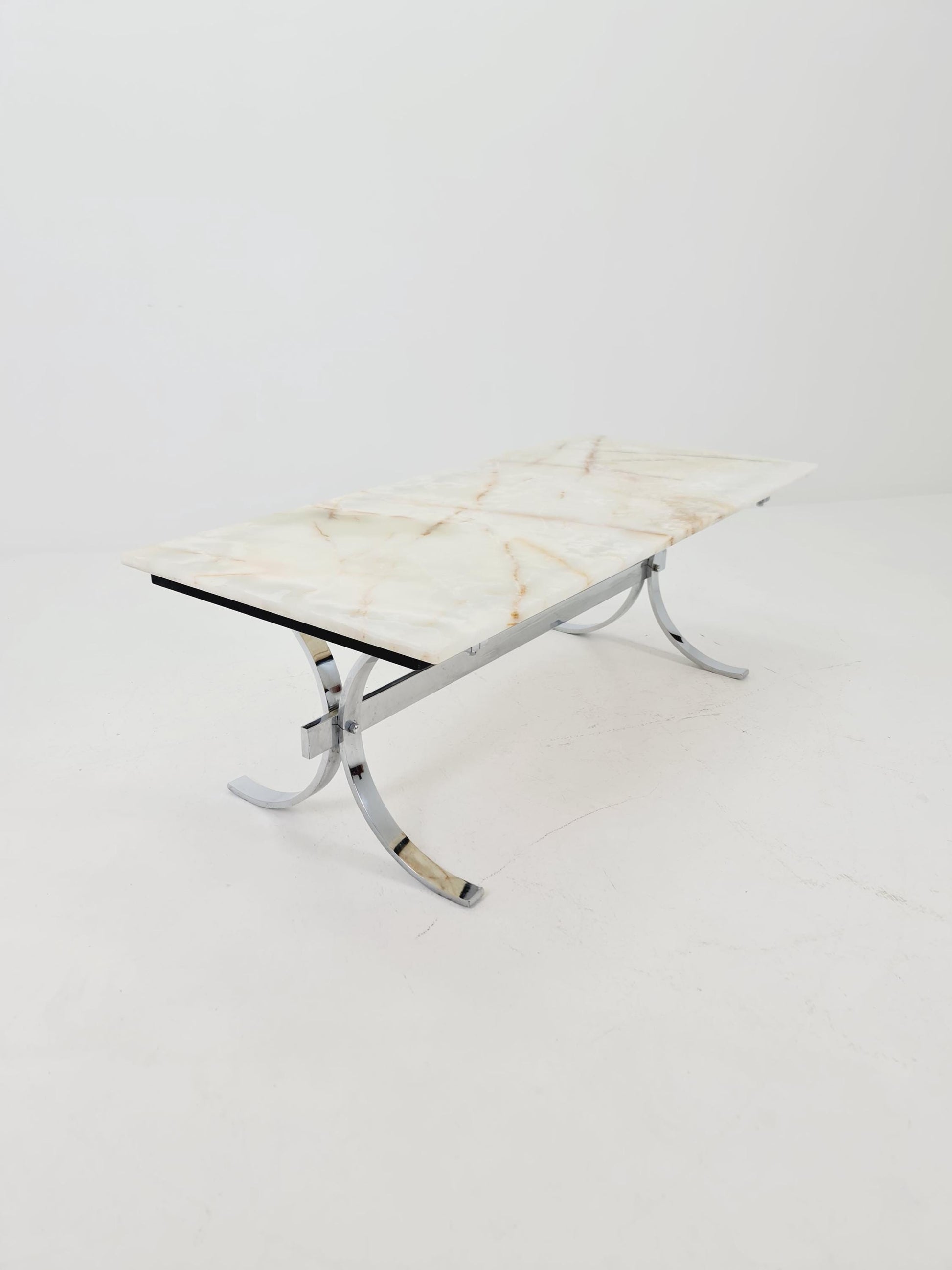 Mid-Century Modern Onyx and Chrome Coffee Table 1970s