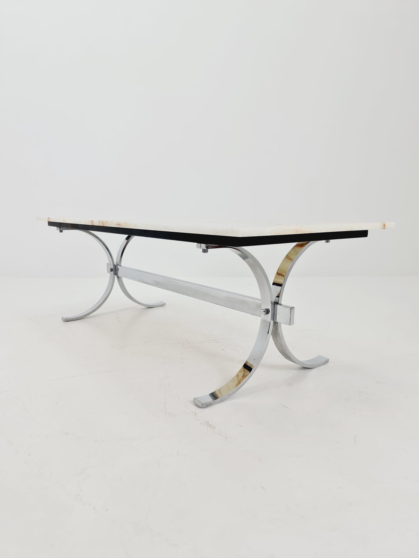 Mid-Century Modern Onyx and Chrome Coffee Table 1970s