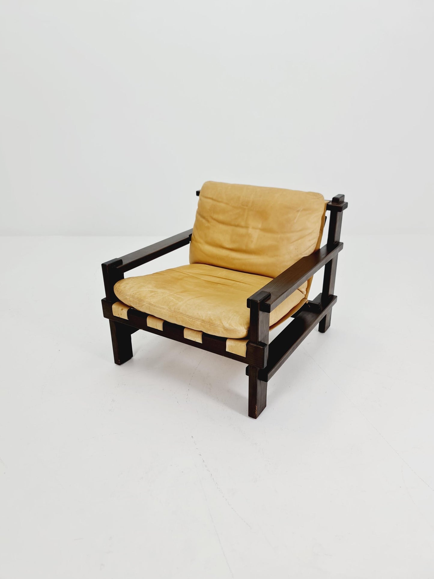 mid century armchairs in leather and wood By Straub Germany , 1960s