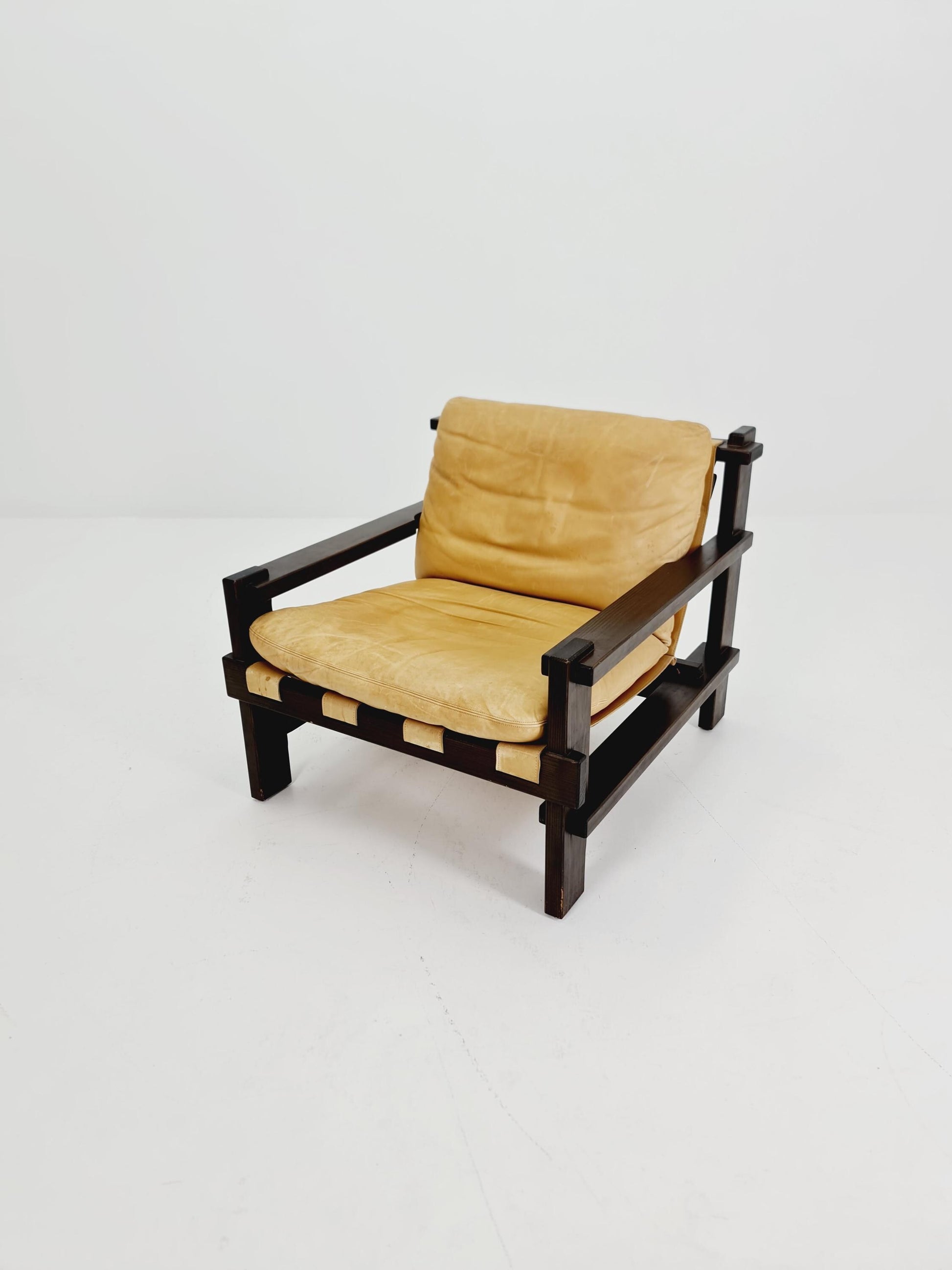 mid century armchairs in leather and wood By Straub Germany , 1960s