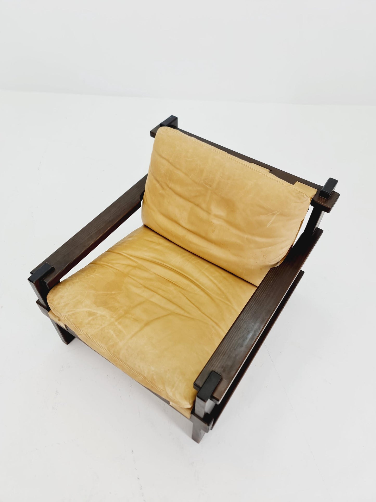 mid century armchairs in leather and wood By Straub Germany , 1960s