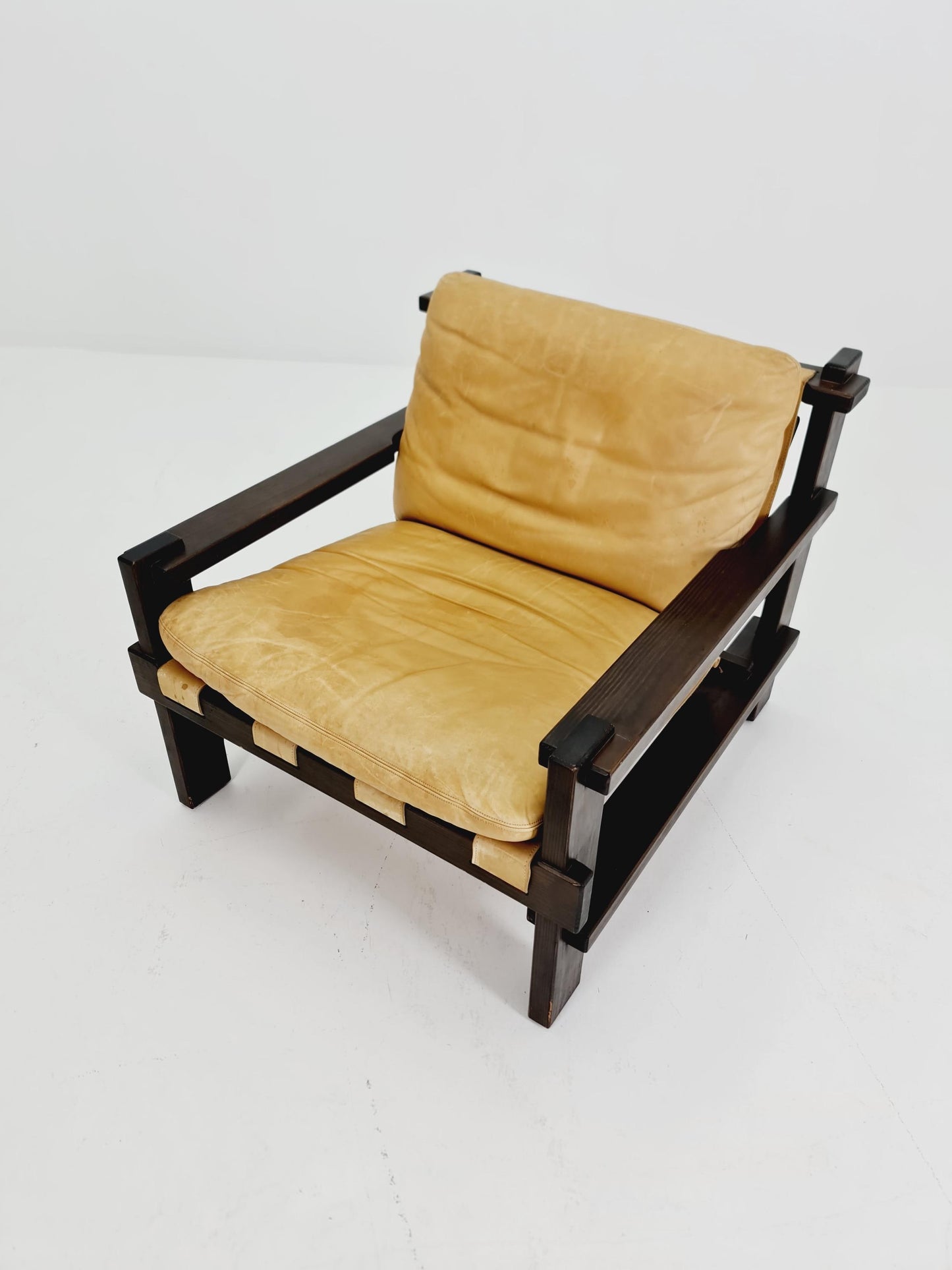 mid century armchairs in leather and wood By Straub Germany , 1960s