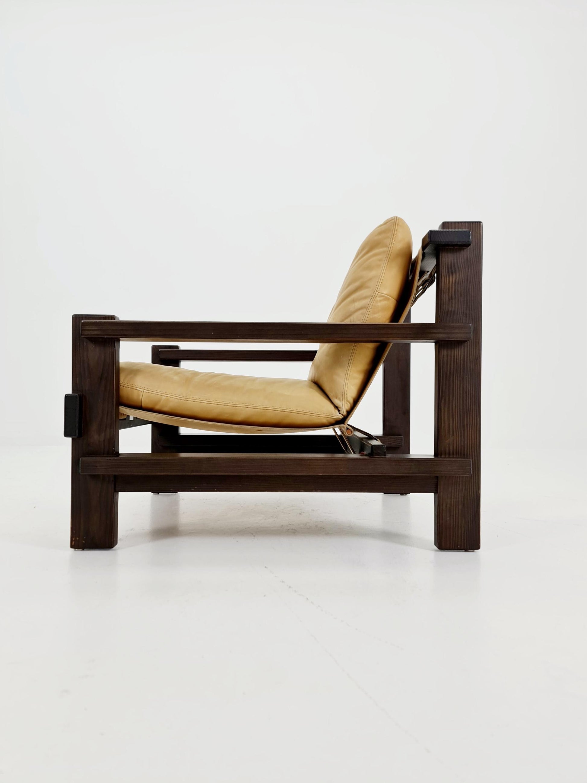 mid century armchairs in leather and wood By Straub Germany , 1960s