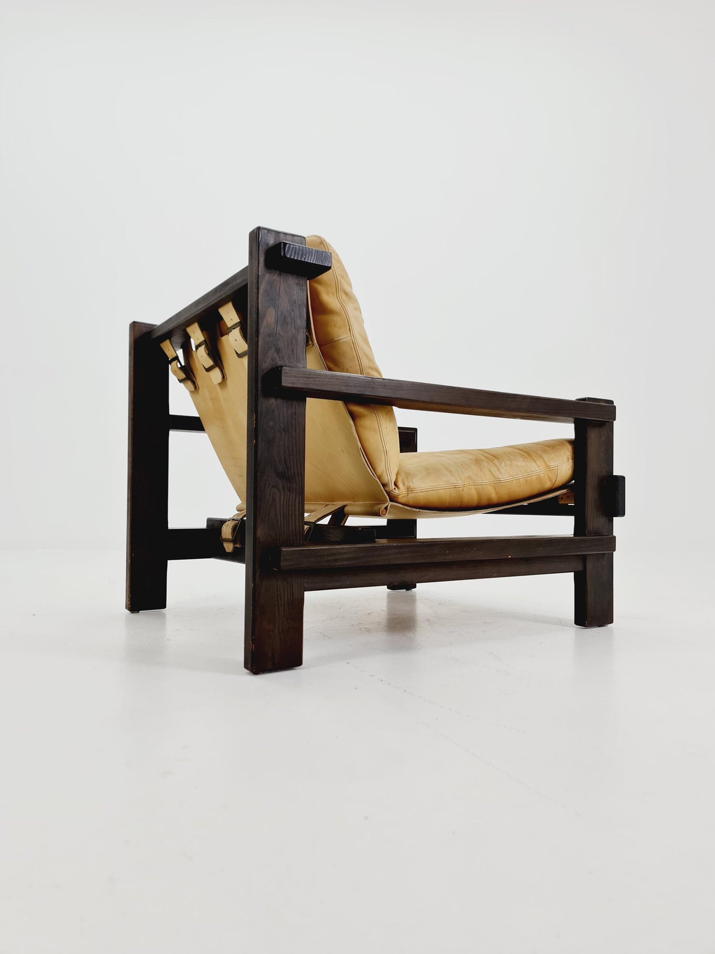 mid century armchairs in leather and wood By Straub Germany , 1960s