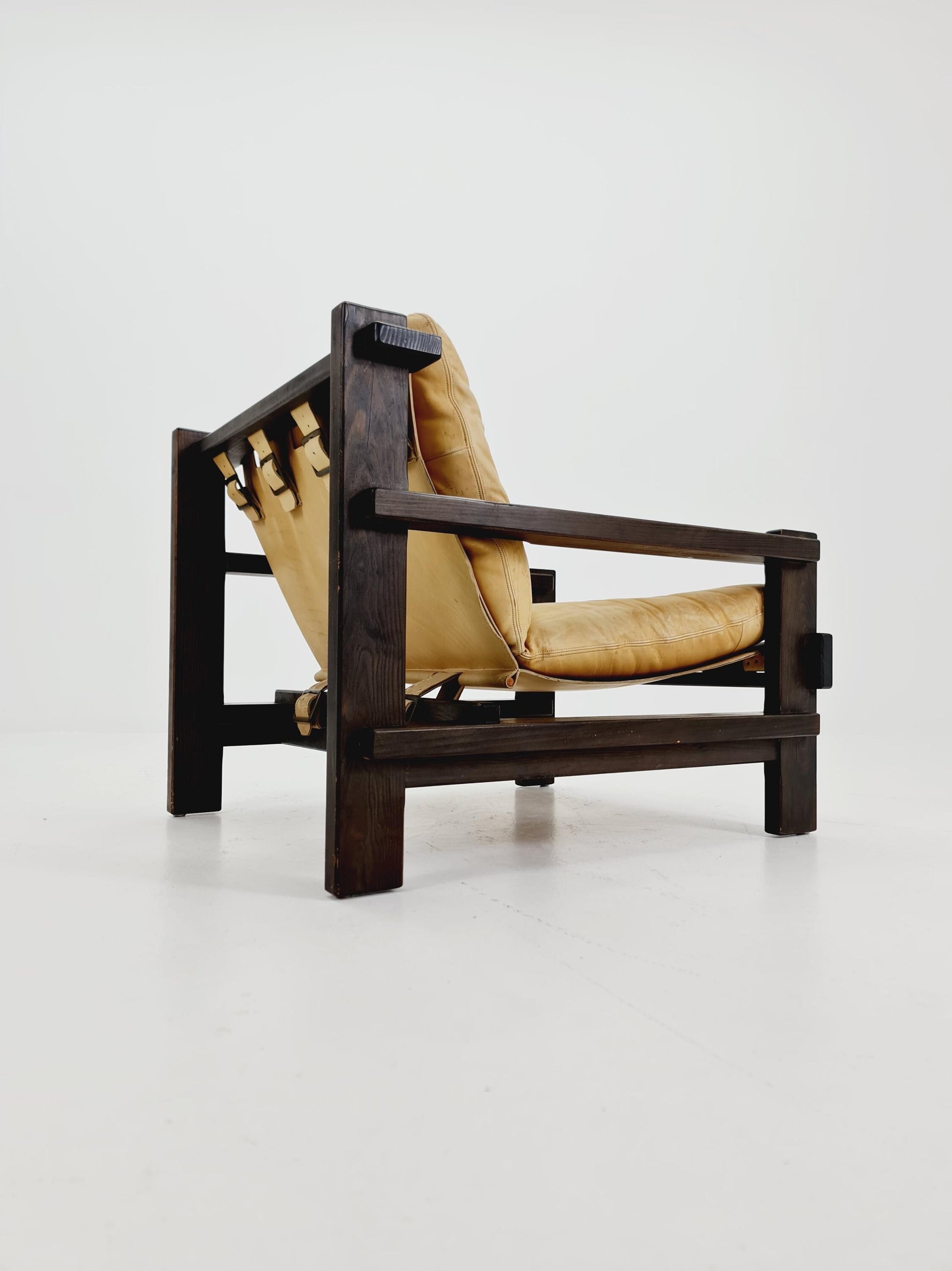 mid century armchairs in leather and wood By Straub Germany , 1960s