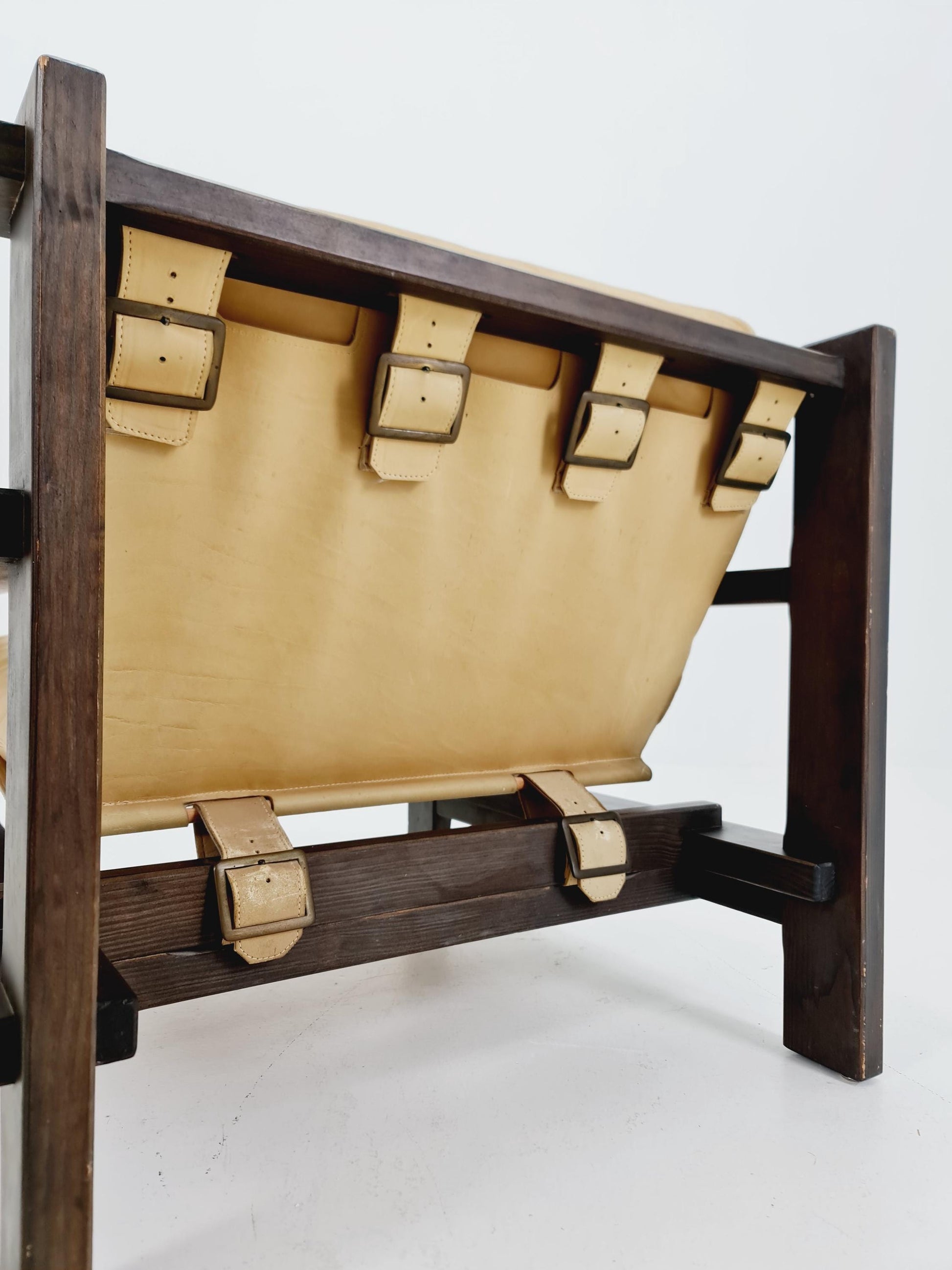 mid century armchairs in leather and wood By Straub Germany , 1960s