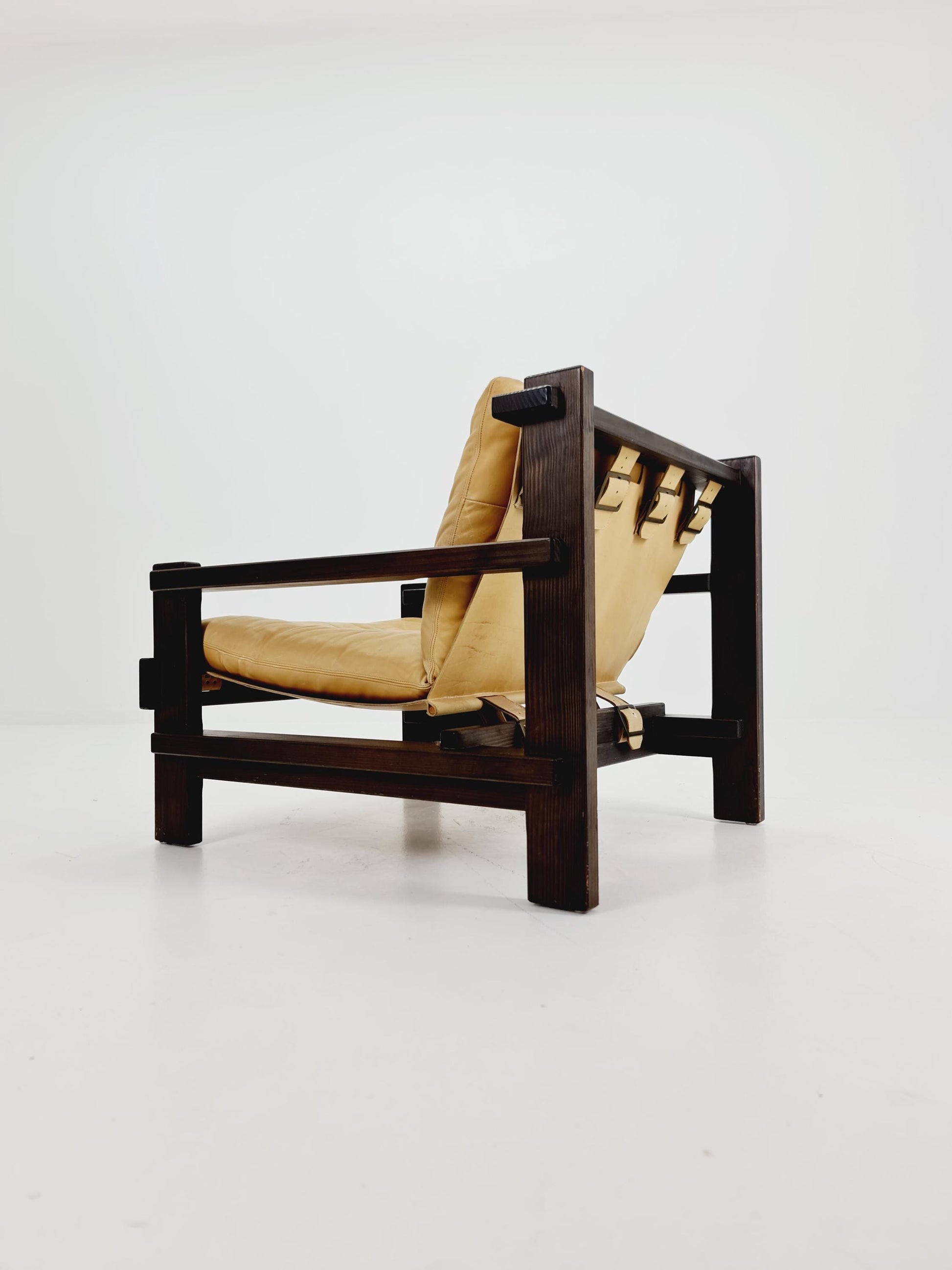 mid century armchairs in leather and wood By Straub Germany , 1960s