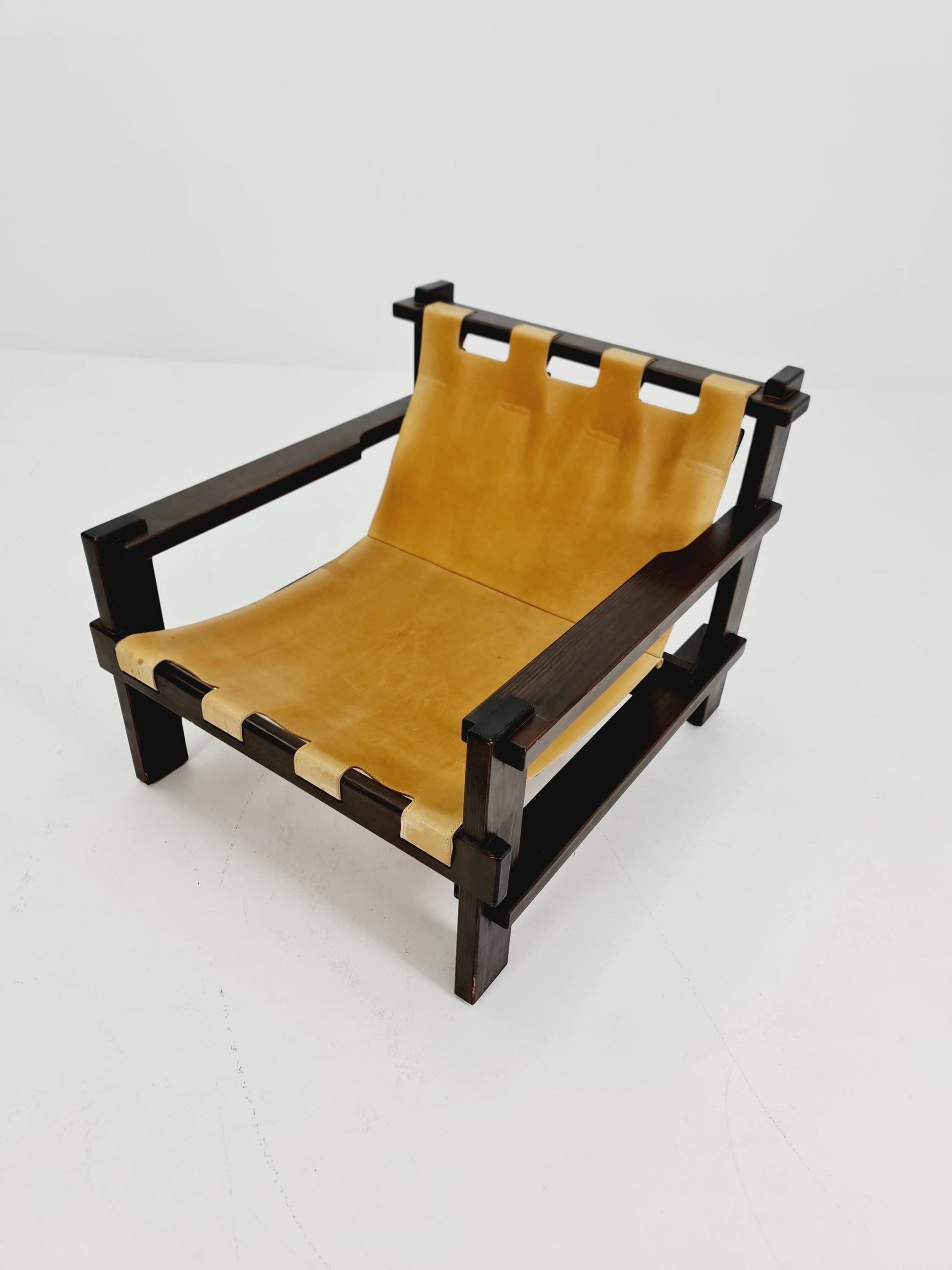mid century armchairs in leather and wood By Straub Germany , 1960s