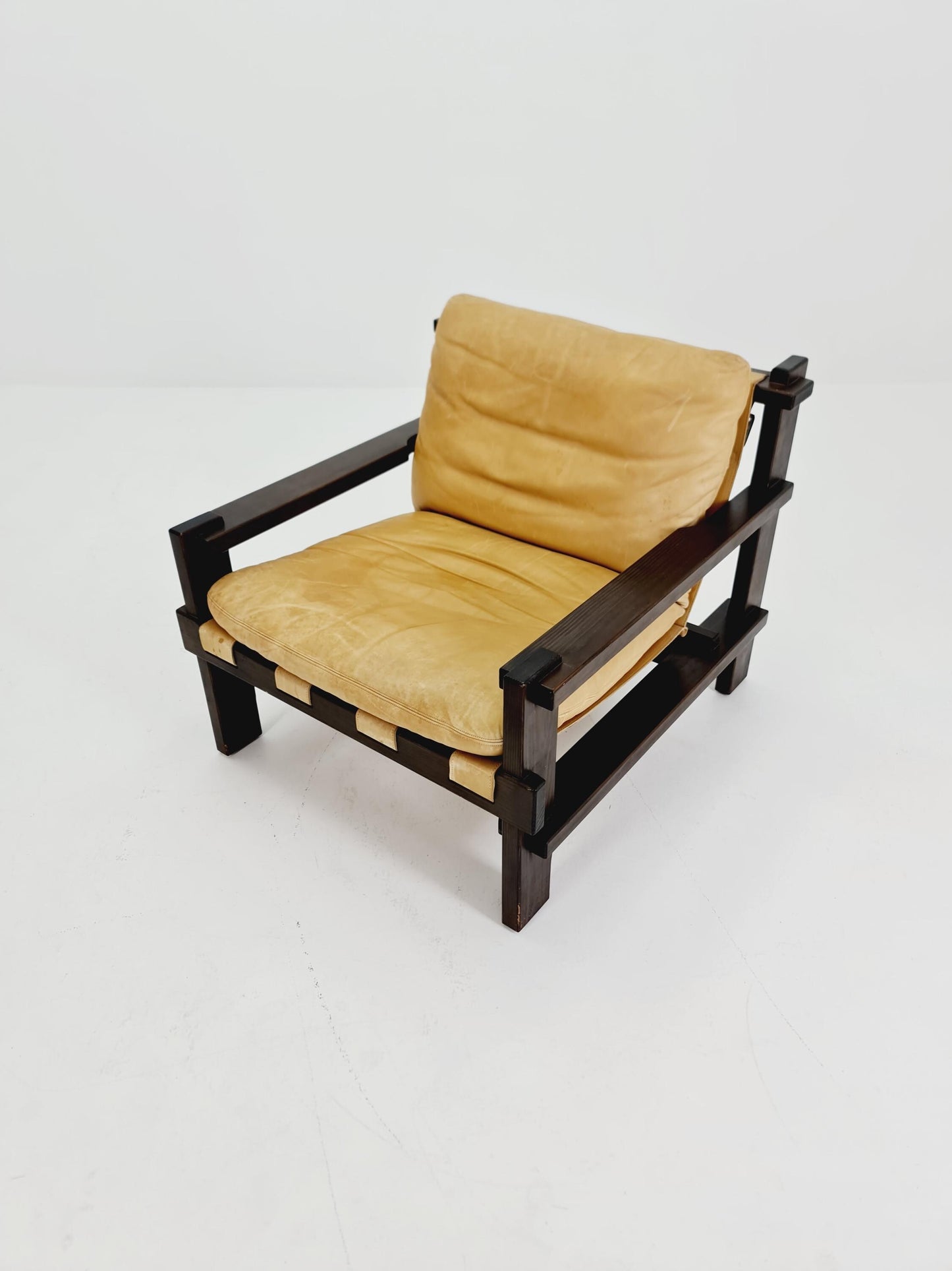 mid century armchairs in leather and wood By Straub Germany , 1960s