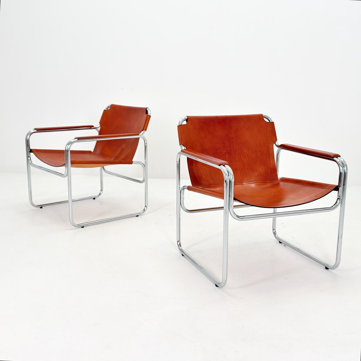 1 of 2 Mid-Century Italian Leather & Chrome Lounge Armchairs – Jox Interni, 1970s