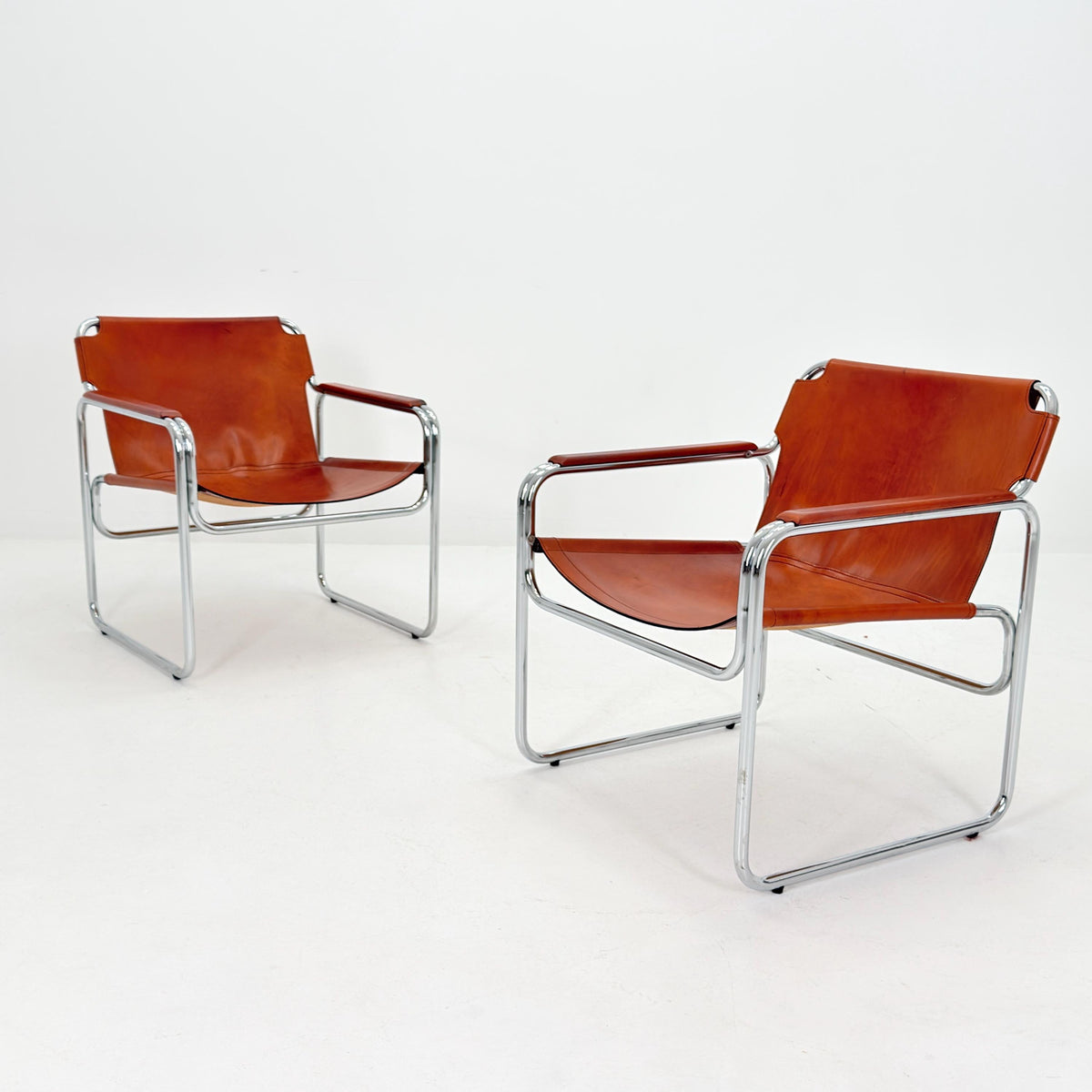 1 of 2 Mid-Century Italian Leather & Chrome Lounge Armchairs – Jox Interni, 1970s