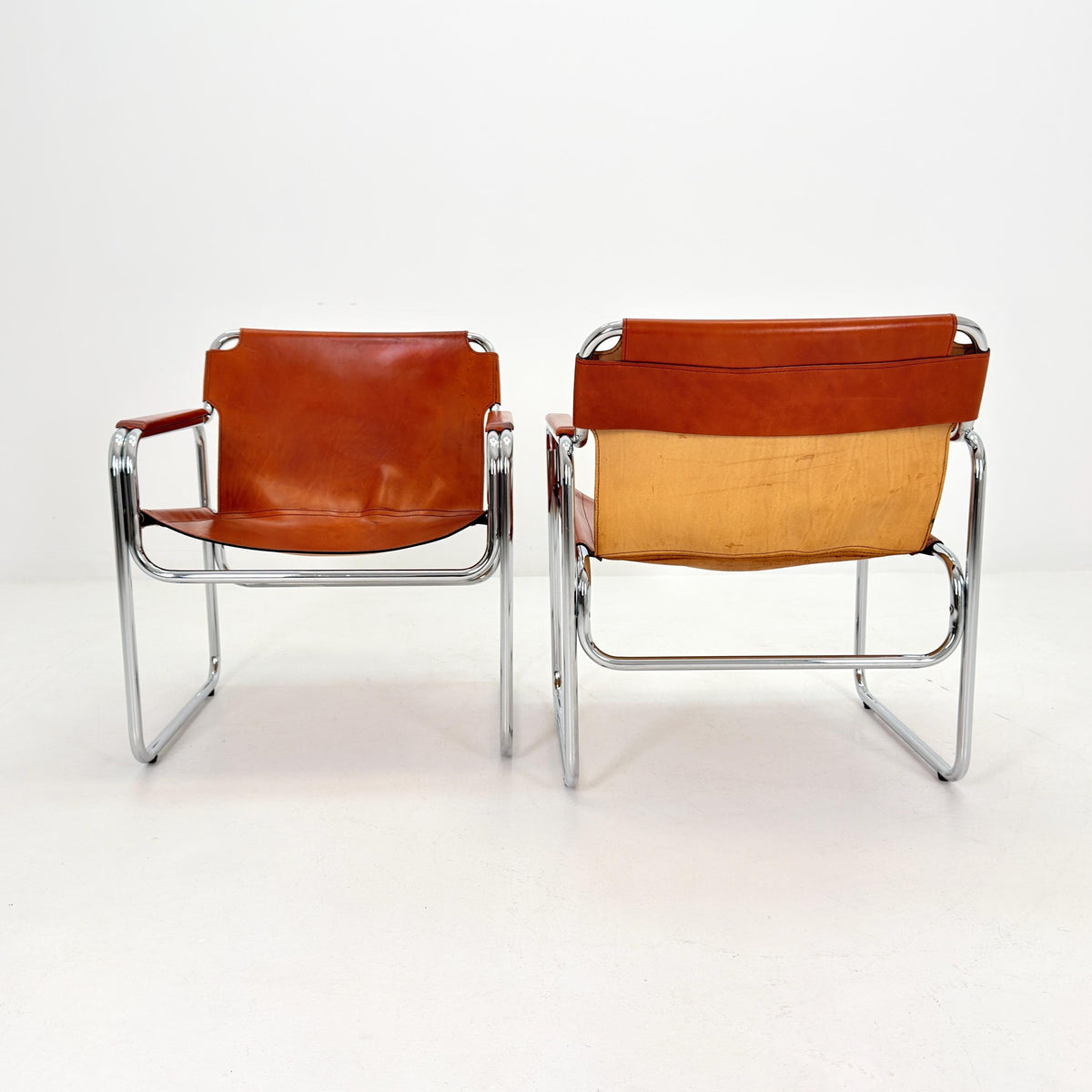 1 of 2 Mid-Century Italian Leather & Chrome Lounge Armchairs – Jox Interni, 1970s