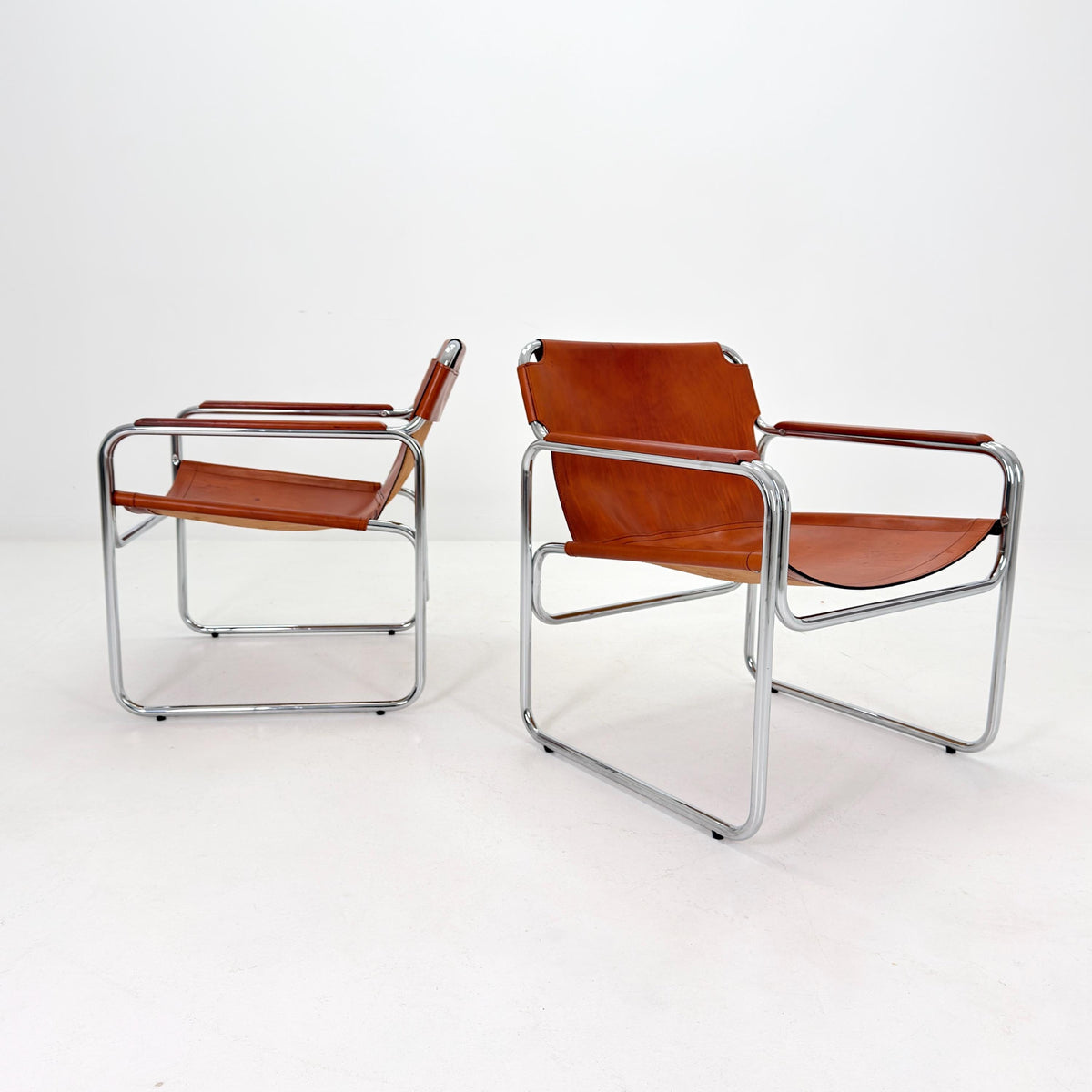 1 of 2 Mid-Century Italian Leather & Chrome Lounge Armchairs – Jox Interni, 1970s